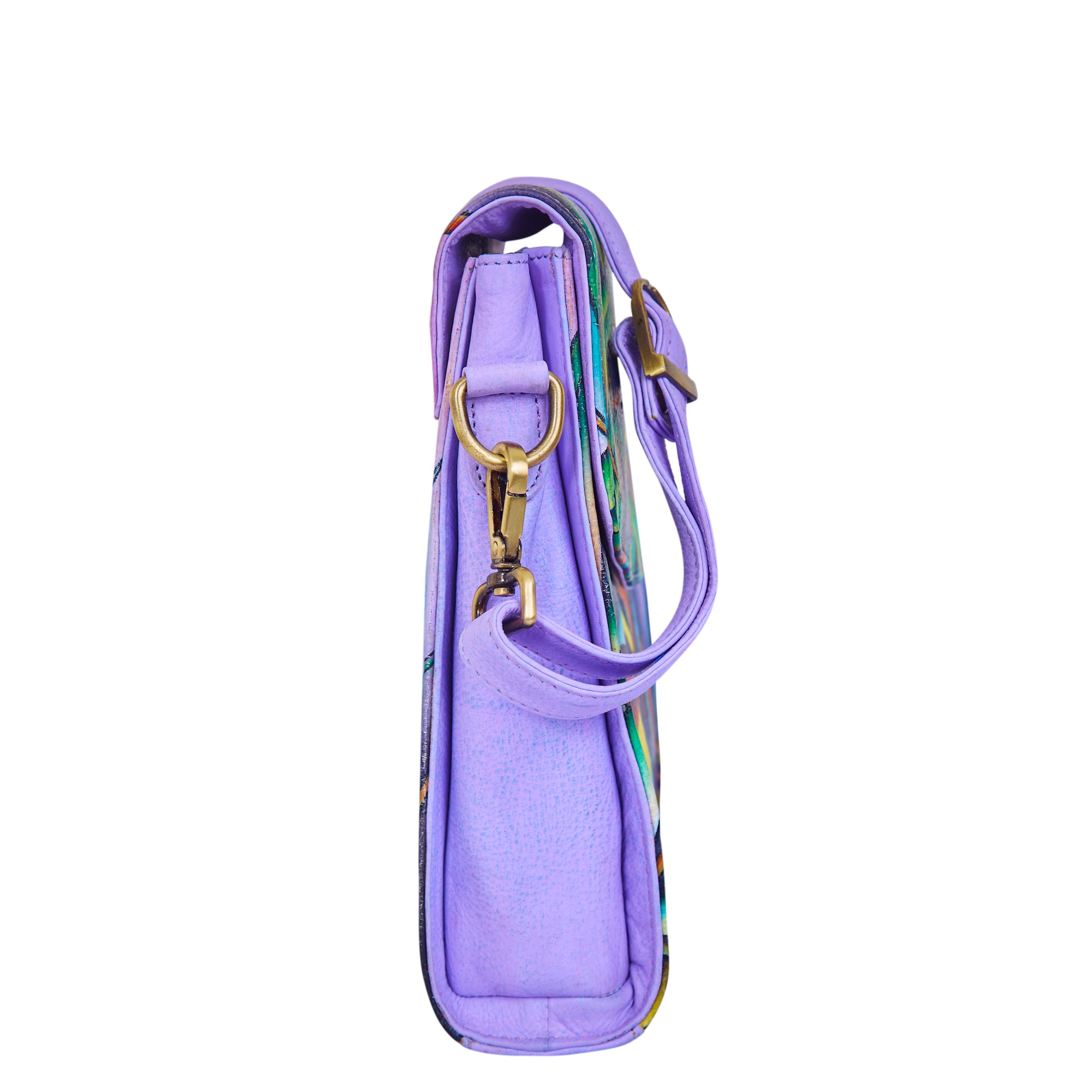 Nature’s Elegance Hand-Painted Bug & Grass Leather Crossbody Bag