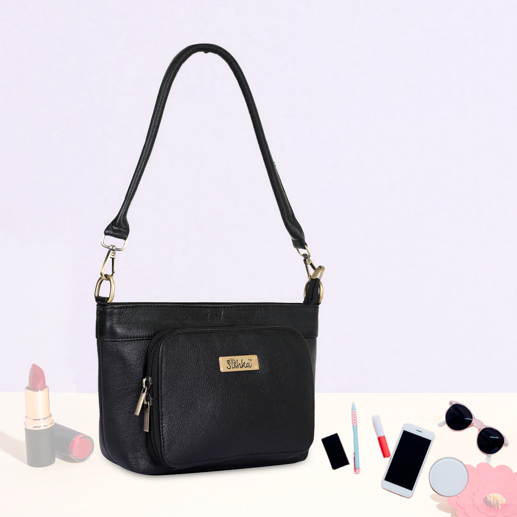 Black Shoulder Bag for Women by Sishka (H 6.25" x W 10.5" x D 4") – Elegant Genuine Leather Hobo Tote Handbag with Top Zipper Closure, Perfect for Daily Use, Travel & Casual Outings.