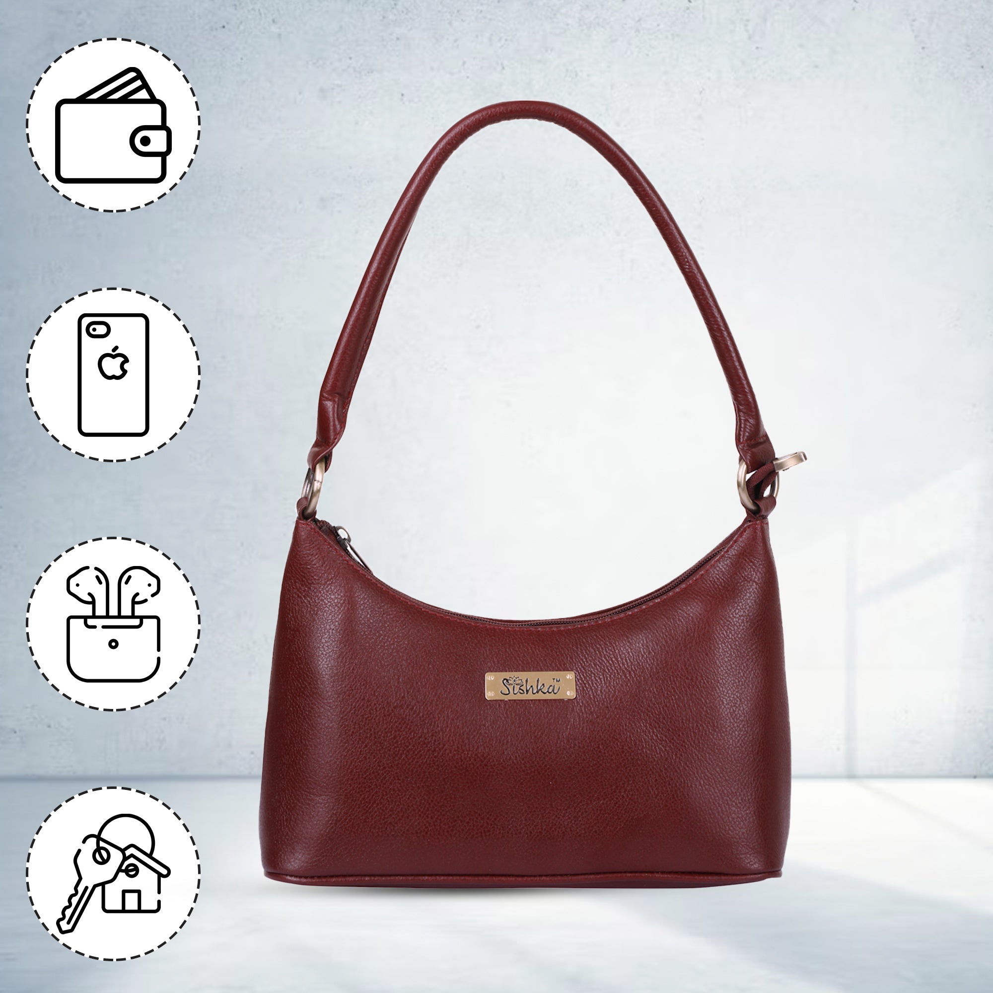 Sishka Genuine Leather Hobo bag – Fashionable Tote Shoulder Bag, Soft Leather Satchel, Versatile Crossbody Handbag for Women- Cherry Red (H 7.25" x W 10.5" x D 4.25")