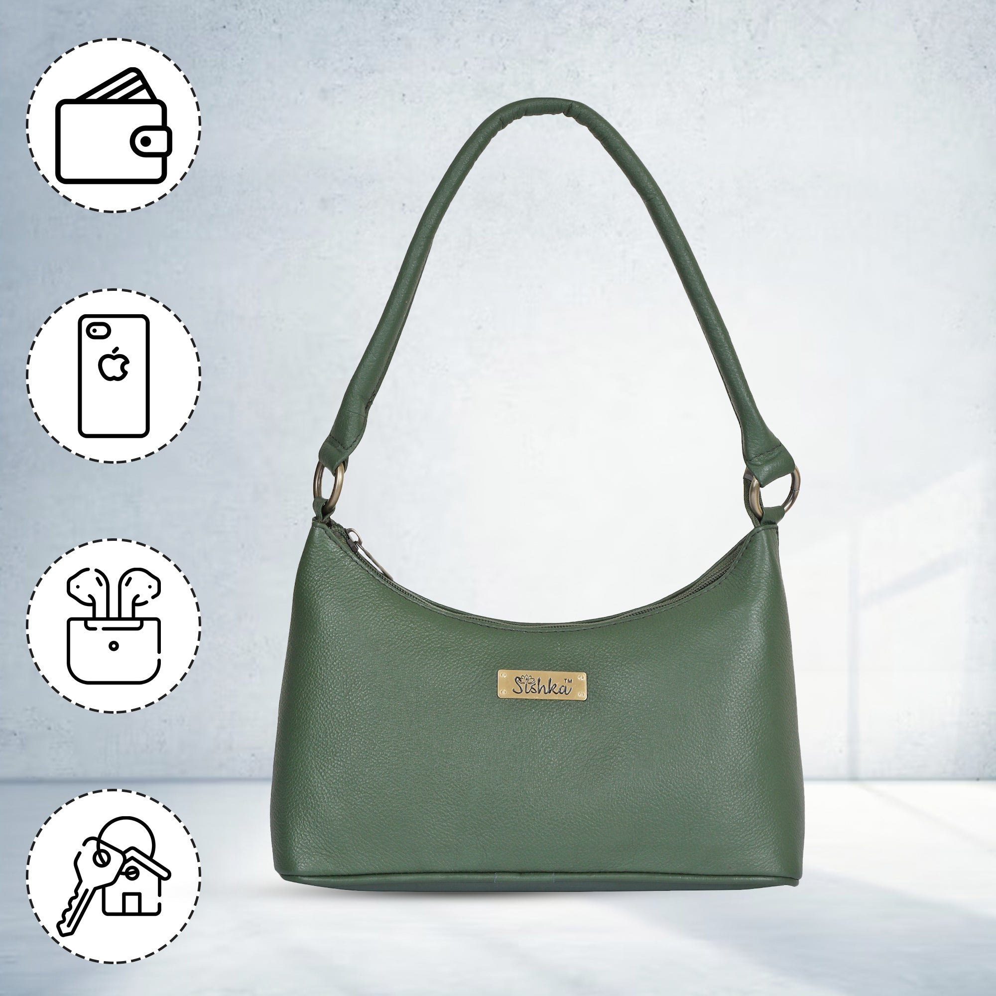 Sishka Genuine Leather Hobo Bag – Stylish Tote Shoulder Handbag, Soft Leather Satchel, Versatile Crossbody Purse for Women (H 7.25" x W 10.5" x D 4.25").- Olive