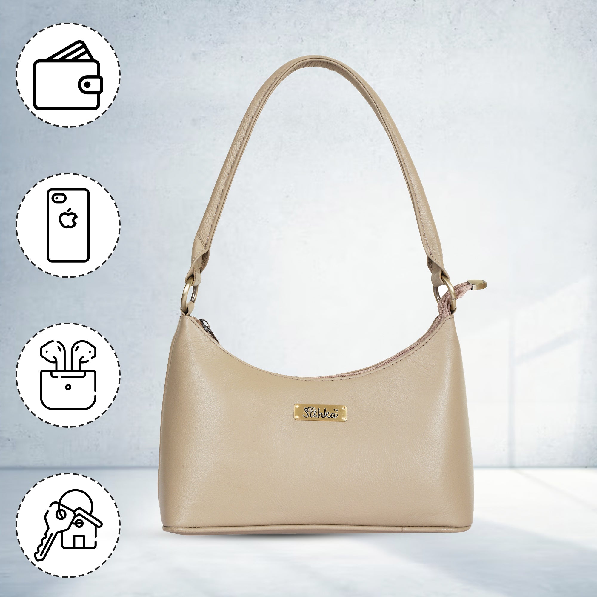 Sishka Genuine Leather Hobo Bag – Elegant Tote Shoulder Handbag, Soft Leather Satchel, Versatile Crossbody Purse for Women – Taupe (H 7.25" x W 10.5" x D 4.25").