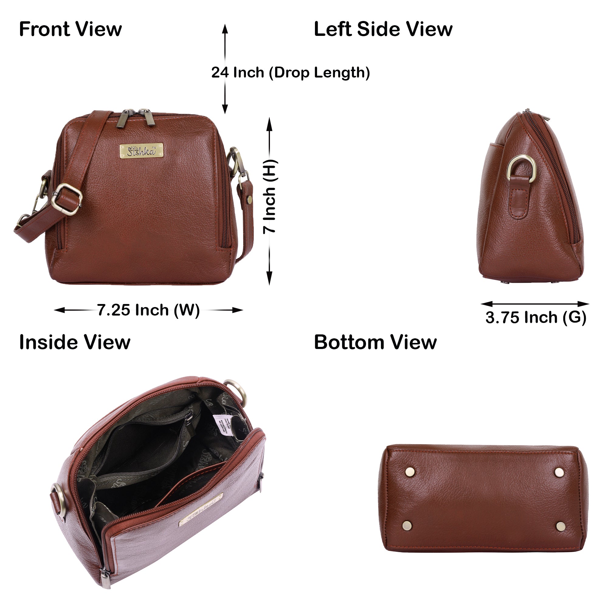 Brown Genuine Leather Crossbody Sling Bag for Women