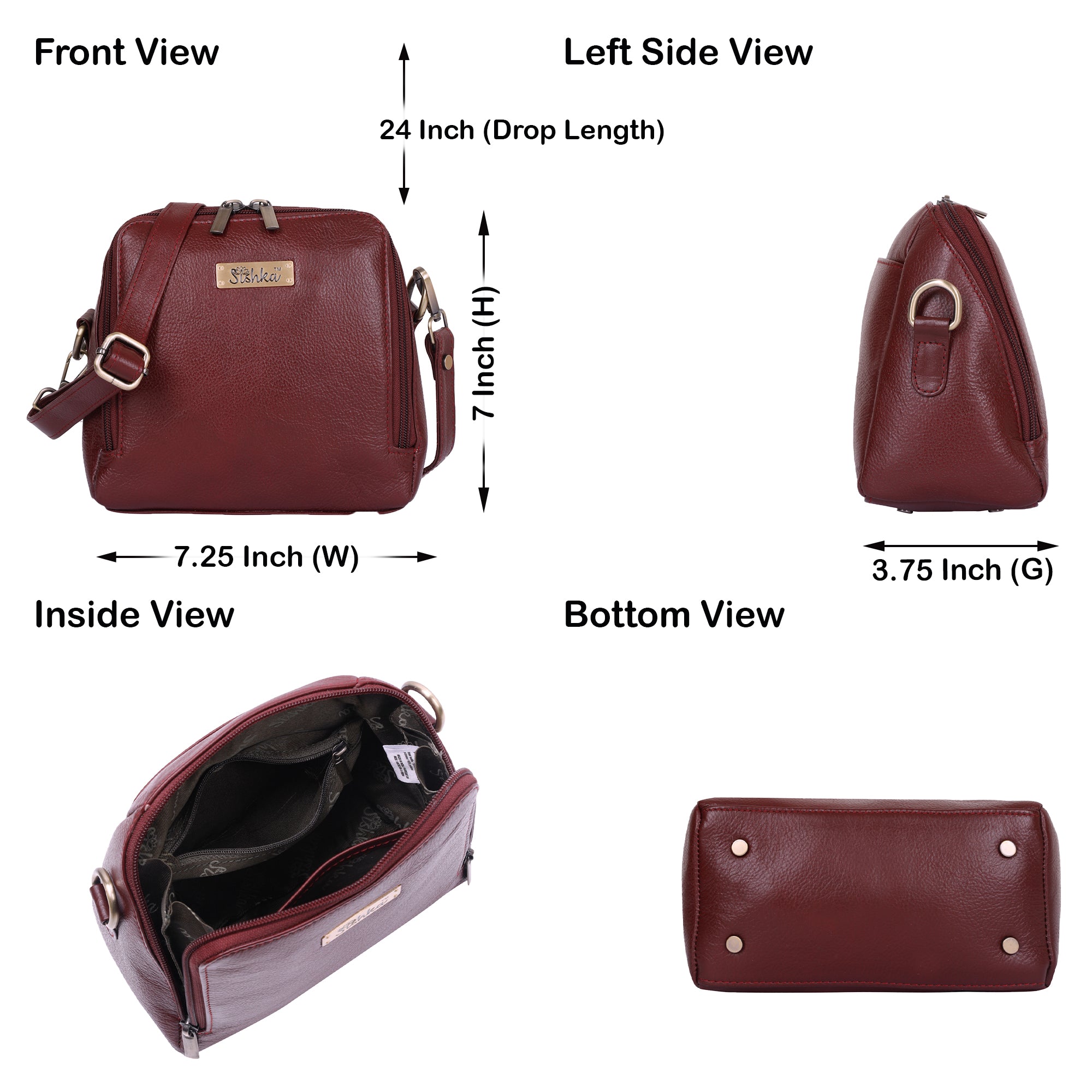 Sishka Cherry Red Leather Crossbody Handbag – Zipper Closure, Premium Sling Bag, Lightweight Purse with Tassel, Genuine Leather Shoulder Bag for Women, Ideal for Travel, Shopping & Daily Use.