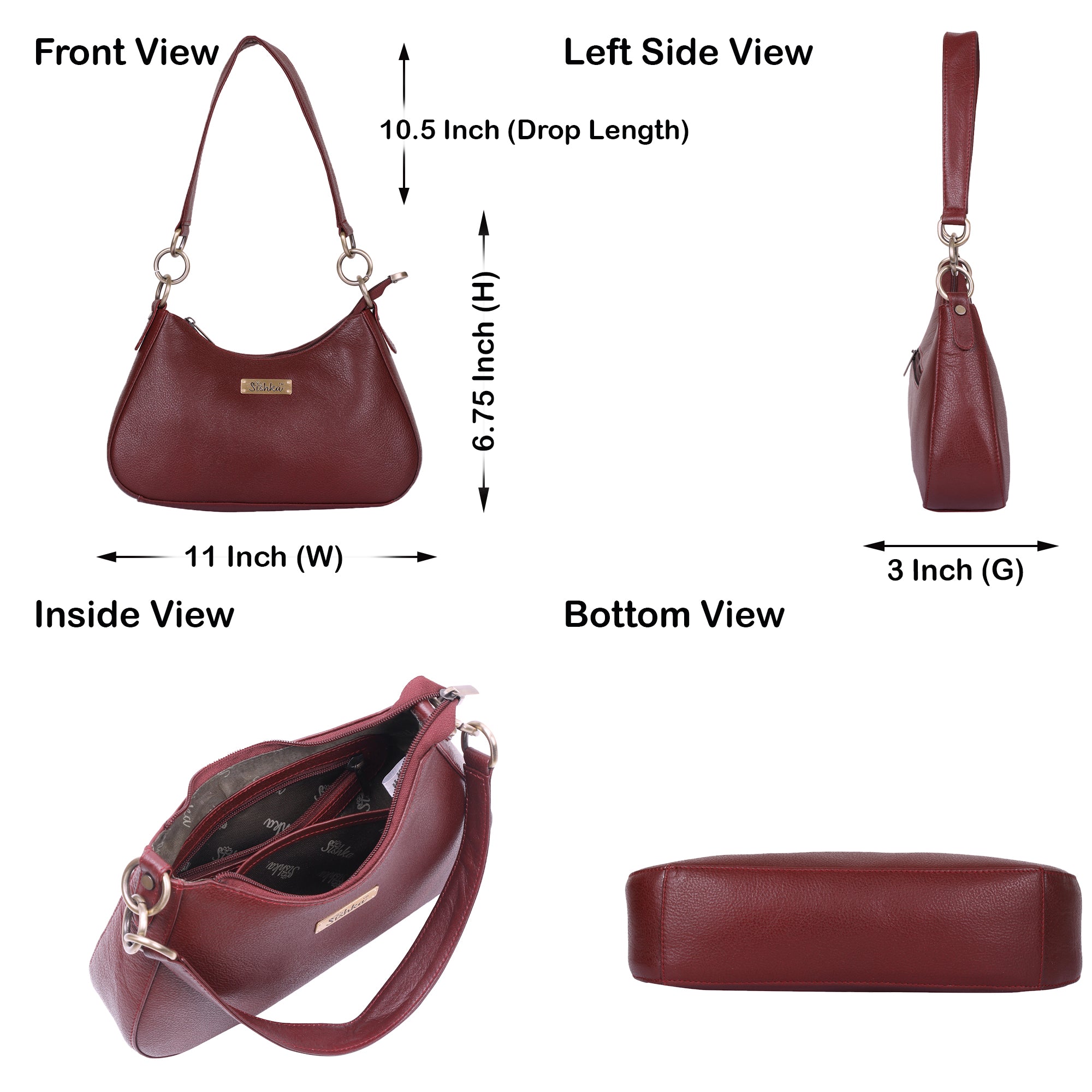 Shoulder Bag in Cherry Red – Purse for Women by Sishka, Hobo Handbag, Soft Genuine Leather Half Moon Tote with Top Zipper Closure, Perfect for Daily Use, Travel & Casual Outings.