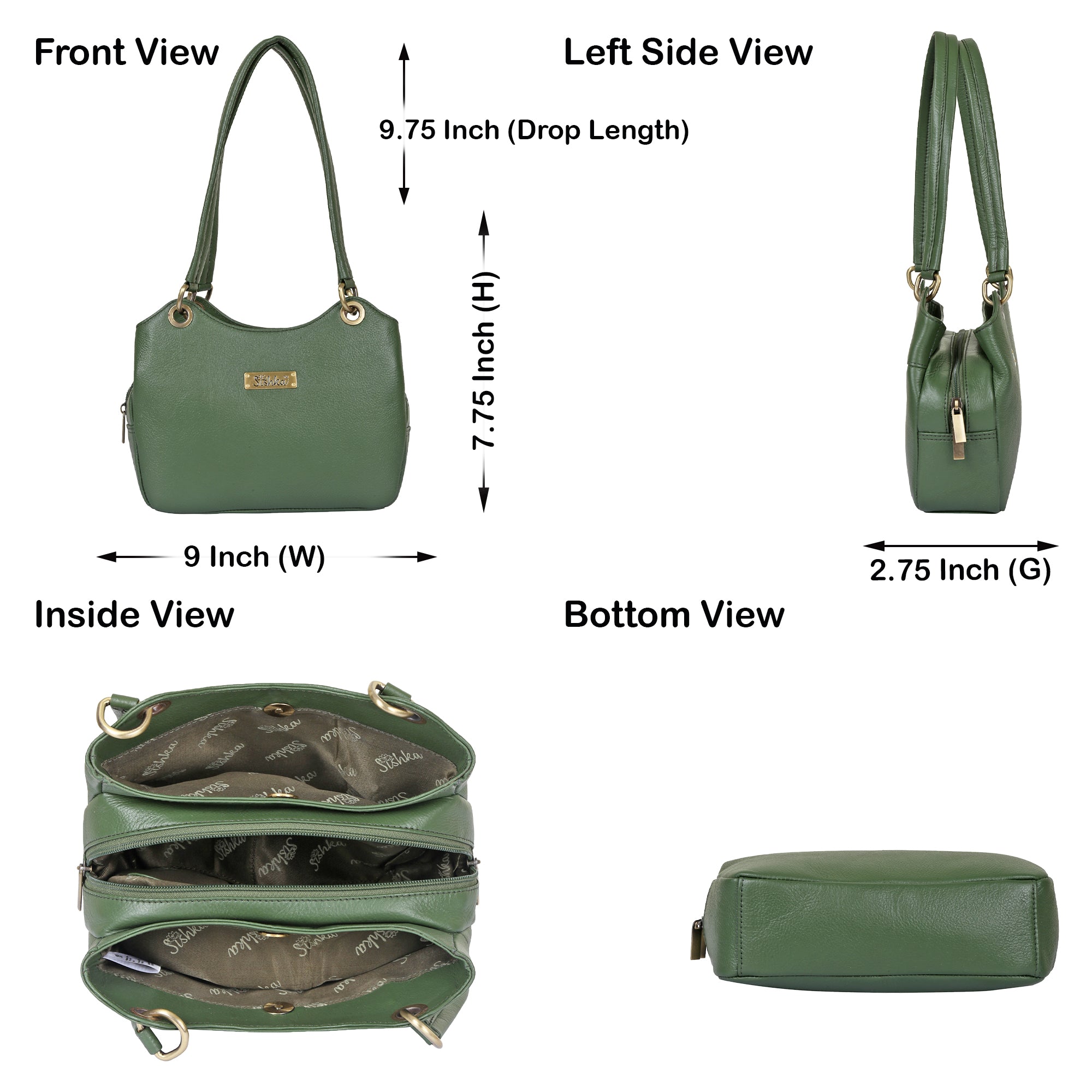 Sishka Olive Women's Genuine Leather Satchel Bag, Round Handle Tote Purse, Designer Shoulder Handbag, Stylish Leather Top Handle Bag, Elegant Ladies Leather Purse for Everyday Use.