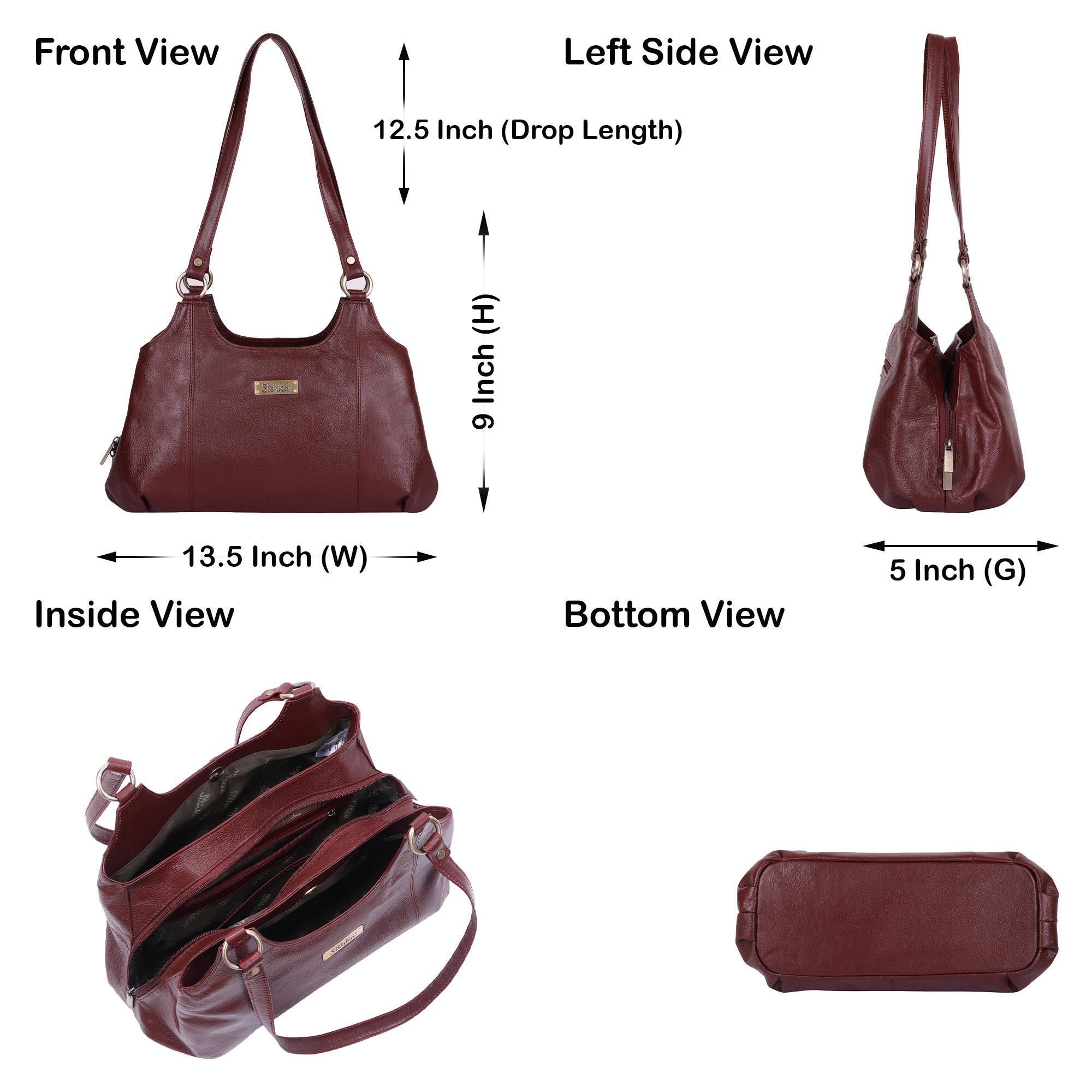Cherry Red Satchel Bag by Sishka – Genuine Leather Shoulder Bag, Stylish Tote Purse for Ladies, Elegant Top Handle Handbag, Designer Leather Purse for Women (H 9" x W 13.5" x D 5").