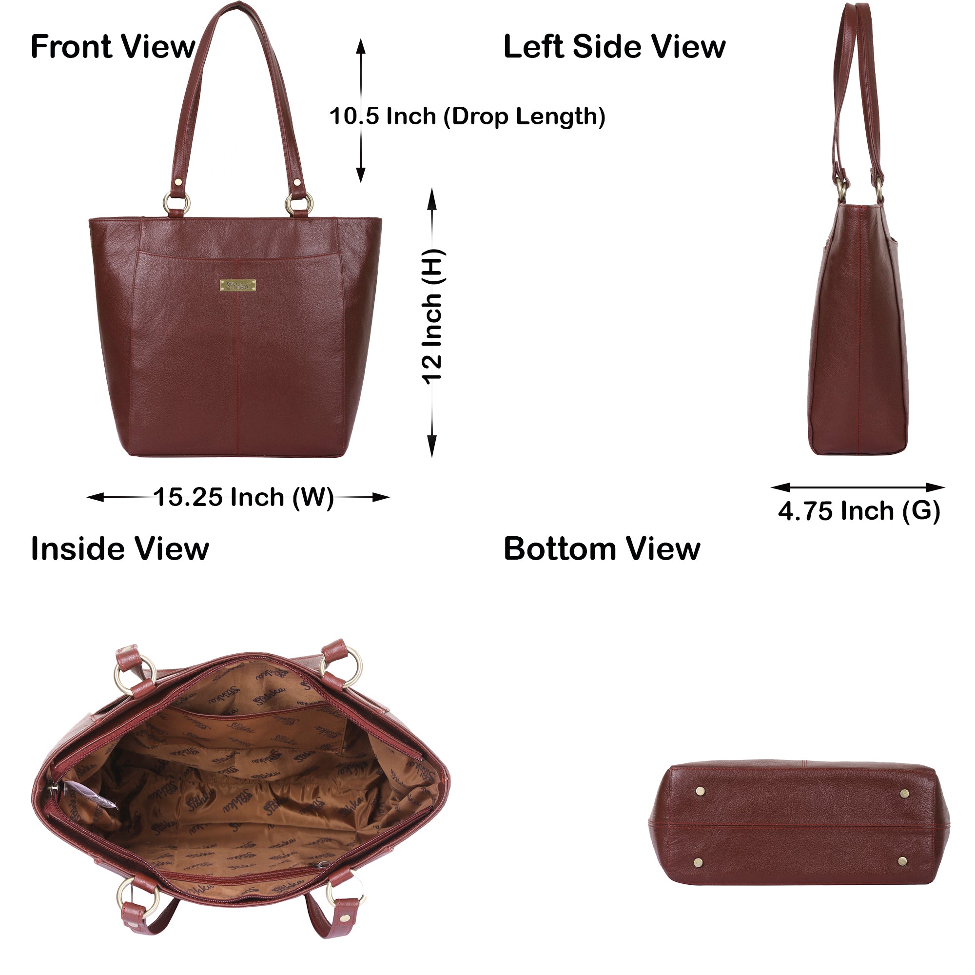 Sishka Brown Tote Bag for Women – Classic Genuine Leather Shoulder Handbag, Spacious Top Handle Satchel, Elegant Ladies Purse for Office, Travel, Parties & Everyday Use (H 12" x W 15.25" x D 4.75").
