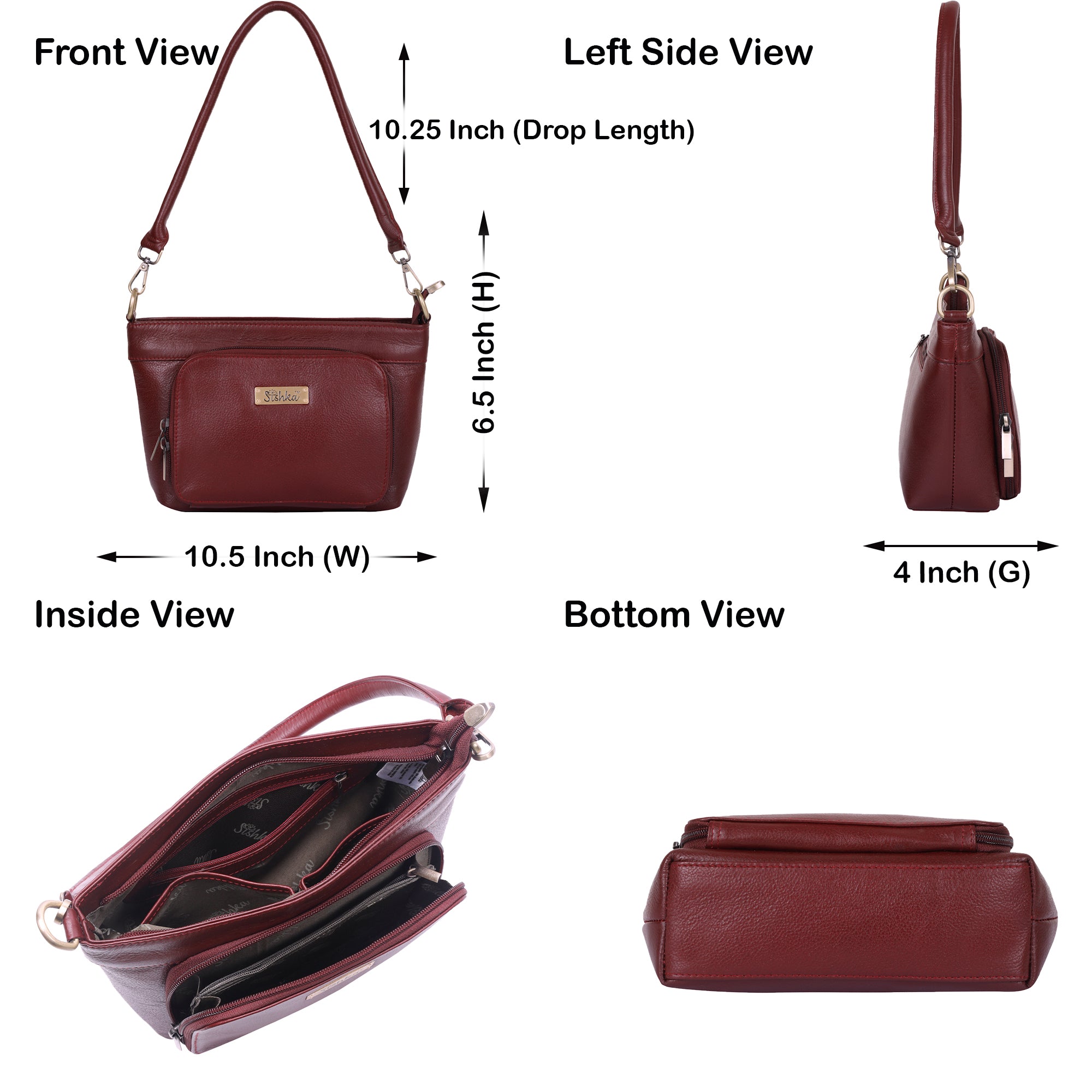 Sishka Cherry Red Shoulder Bag for Women – Stylish Hobo Handbag, Soft Genuine Leather Tote with Top Zipper Closure, Ideal for Daily Use, Travel & Casual Outings (H 6.25" x W 10.5" x D 4").