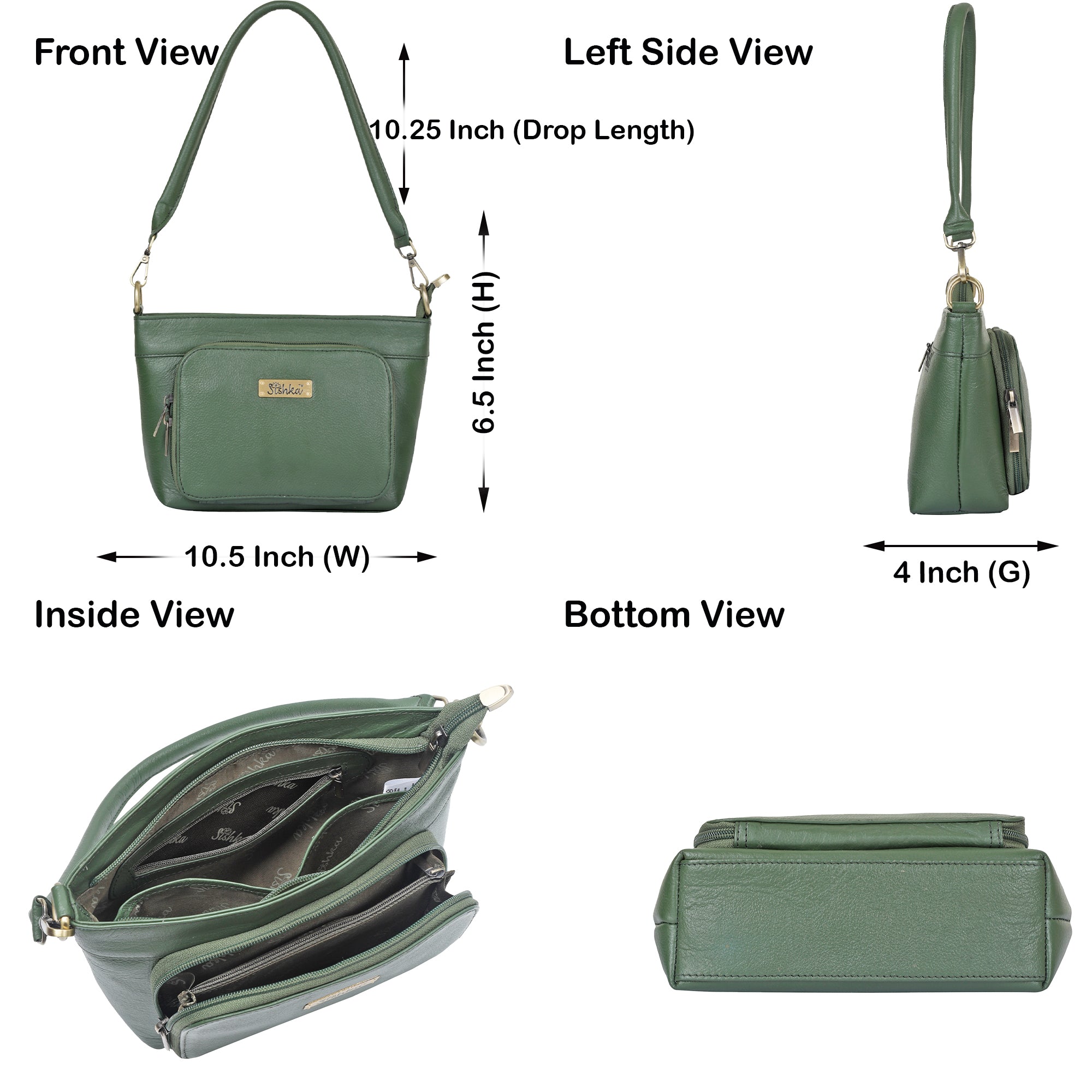 Sishka Olive Shoulder Bag for Women – Elegant Genuine Leather Hobo Handbag Tote with Top Zipper Closure, Perfect for Daily Use, Travel & Casual Outings (H 6.25" x W 10.5" x D 4").