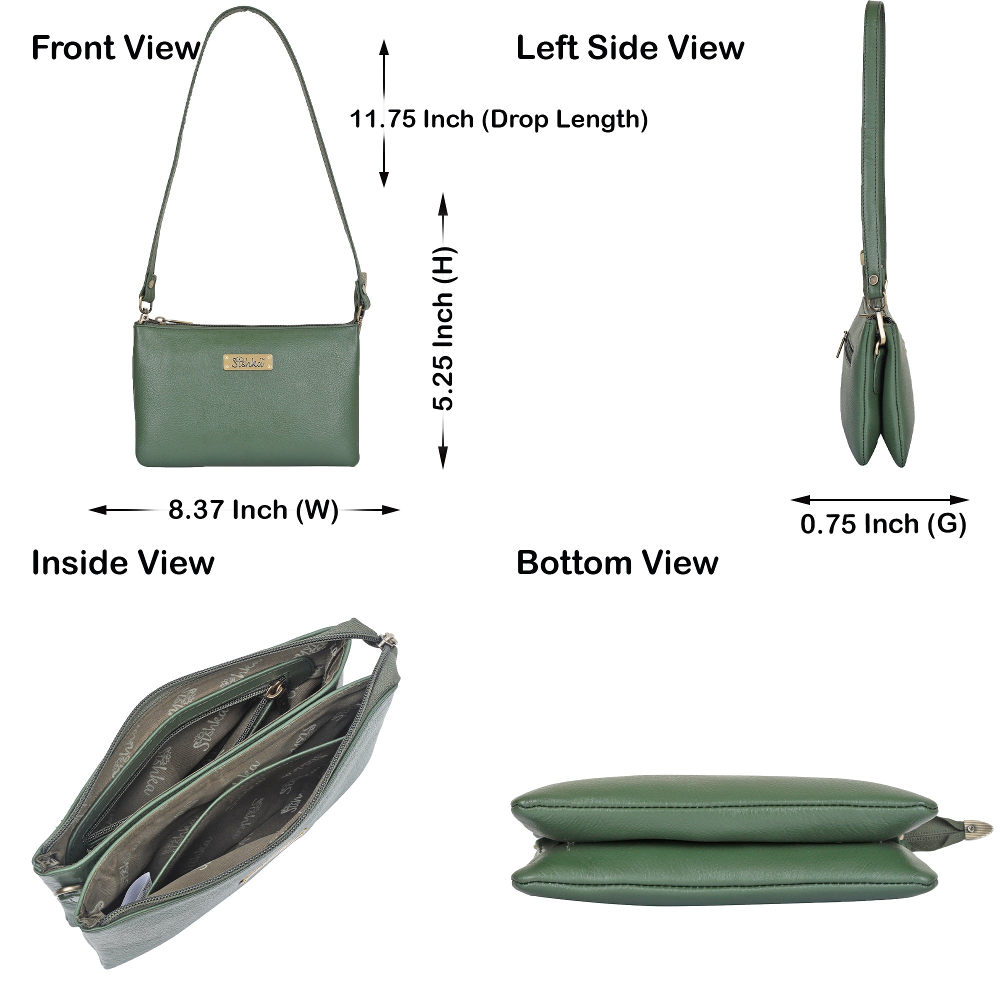 Olive Genuine Leather Crossover Shoulder Bag for Women – Crossbody Organizer Purse