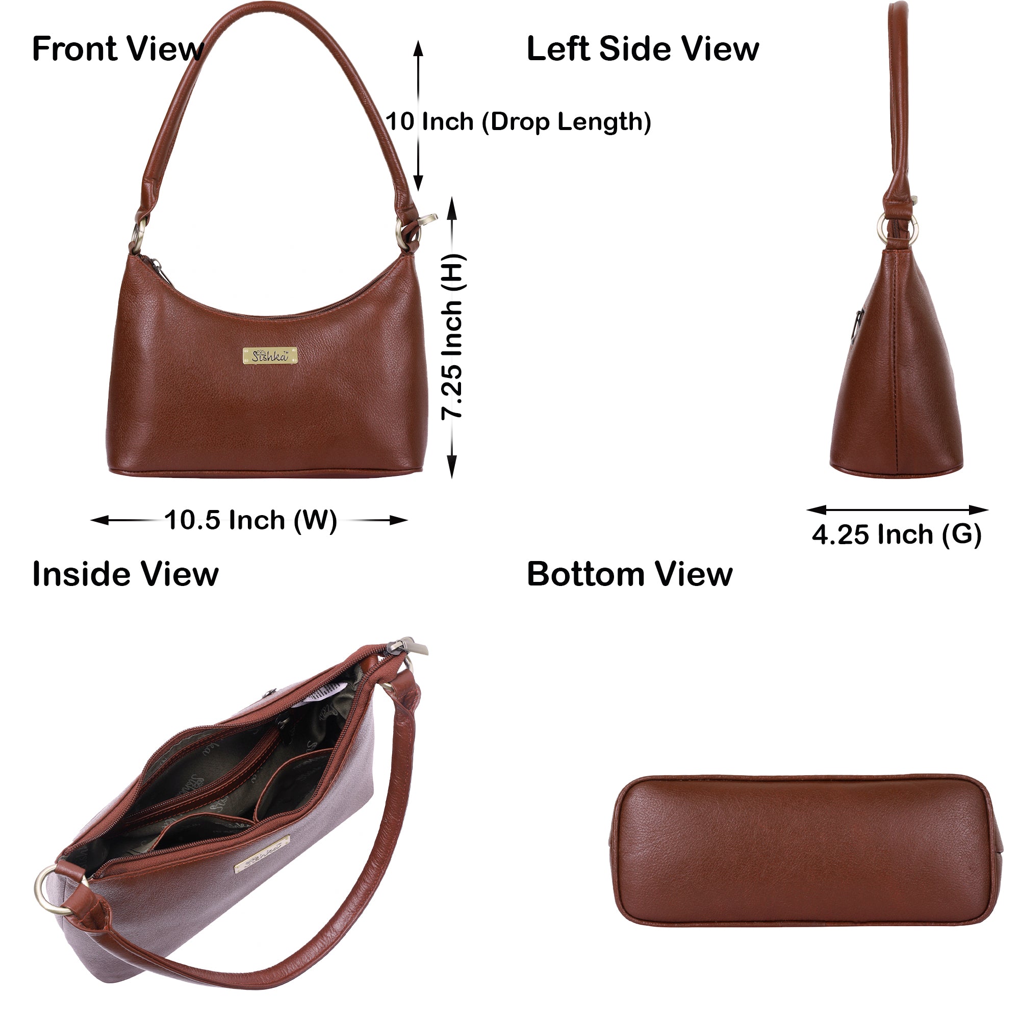 Brown Genuine Leather Shoulder Handbag – Women’s Hobo Tote Purse