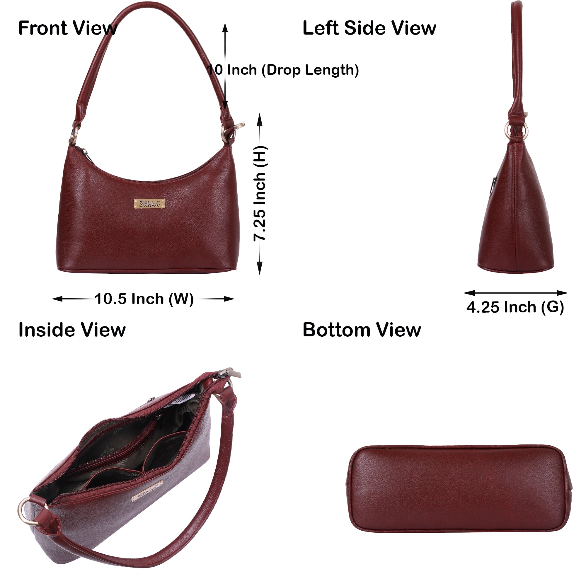 Sishka Genuine Leather Hobo bag – Fashionable Tote Shoulder Bag, Soft Leather Satchel, Versatile Crossbody Handbag for Women- Cherry Red (H 7.25" x W 10.5" x D 4.25")