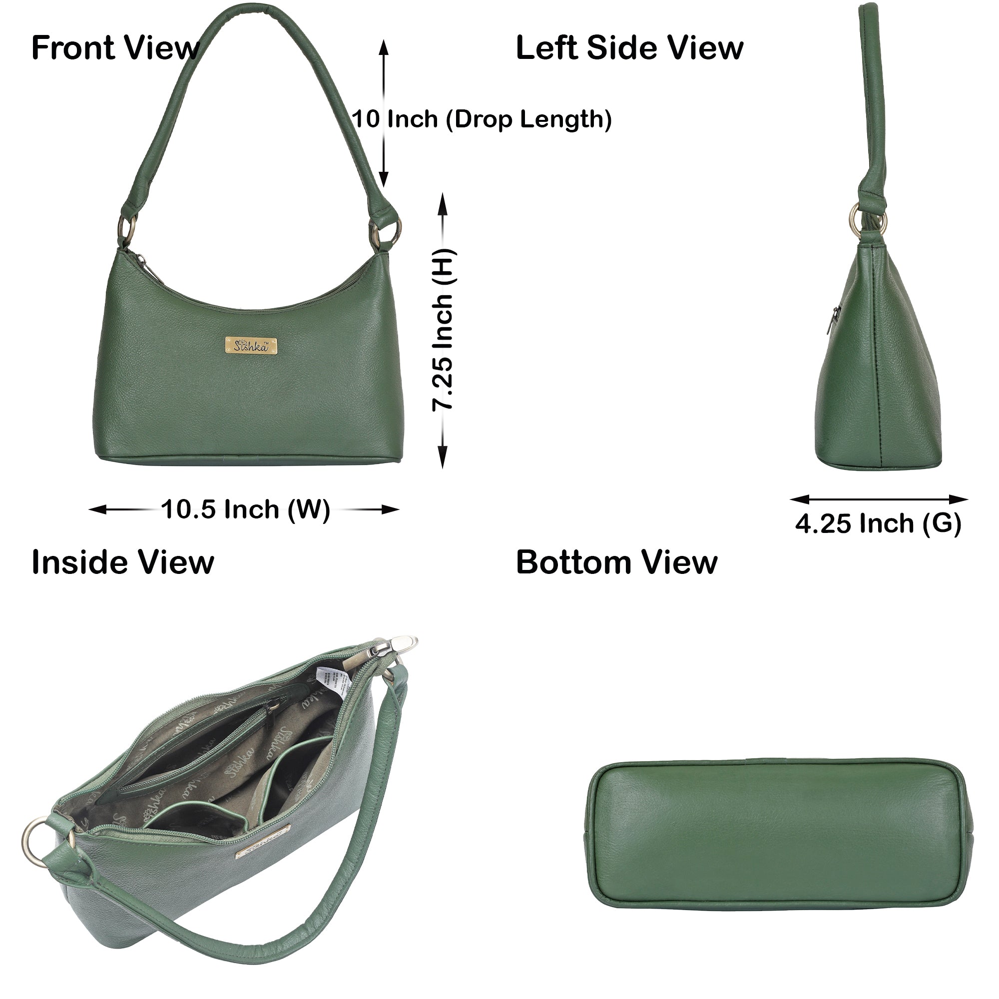 Sishka Genuine Leather Hobo Bag – Stylish Tote Shoulder Handbag, Soft Leather Satchel, Versatile Crossbody Purse for Women (H 7.25" x W 10.5" x D 4.25").- Olive