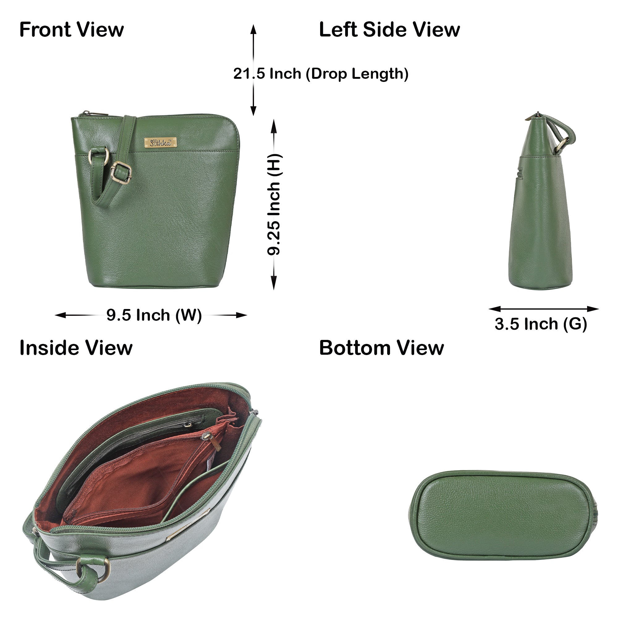 Olive Green Genuine Leather Crossbody Sling Bag – Women’s Shoulder Purse