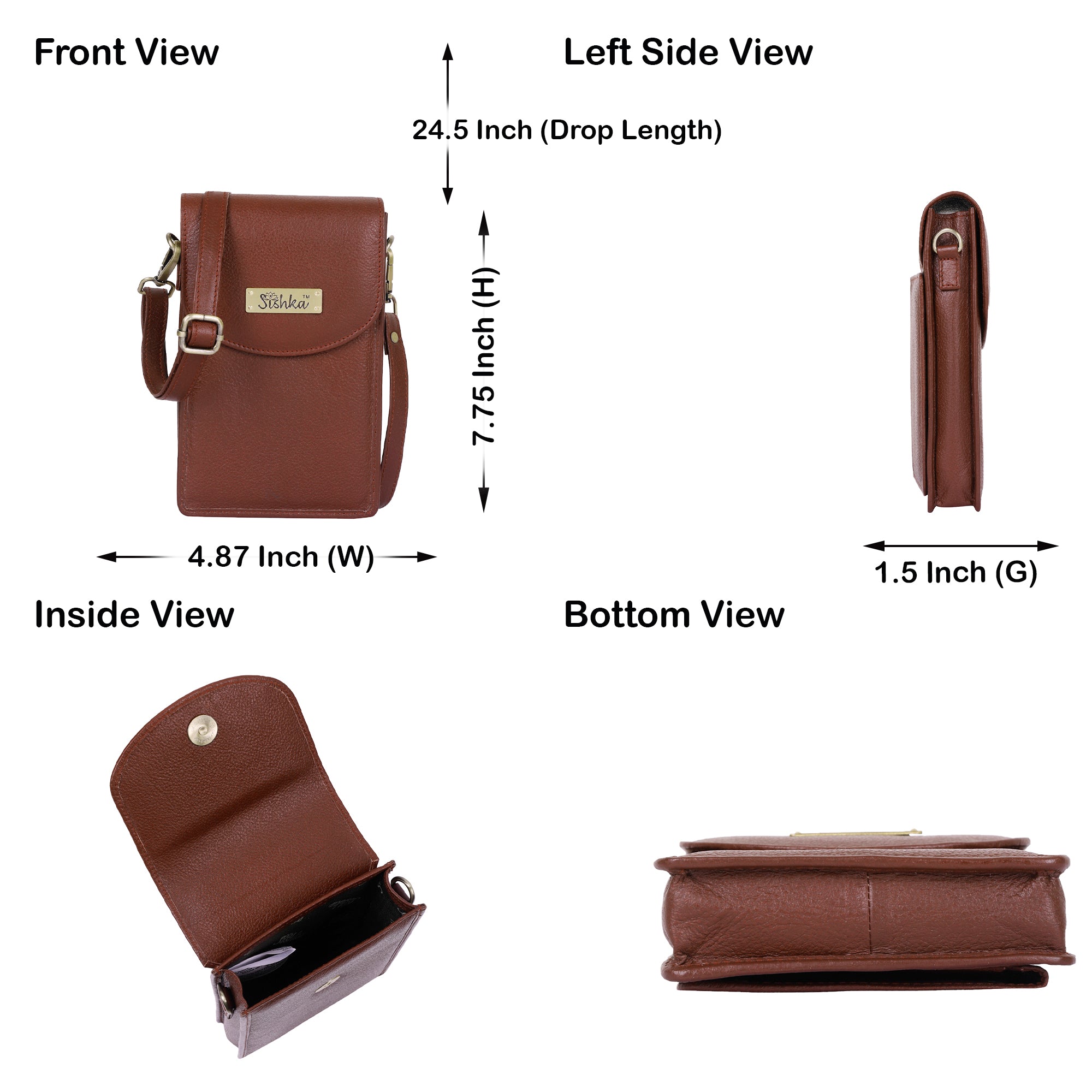 Crossbody Cell Phone Wallet in Stylish Brown by Sishka – Leather Purse, Convenient Shoulder Bag, Practical Travel Sling, Compact Wallet for Everyday Needs.