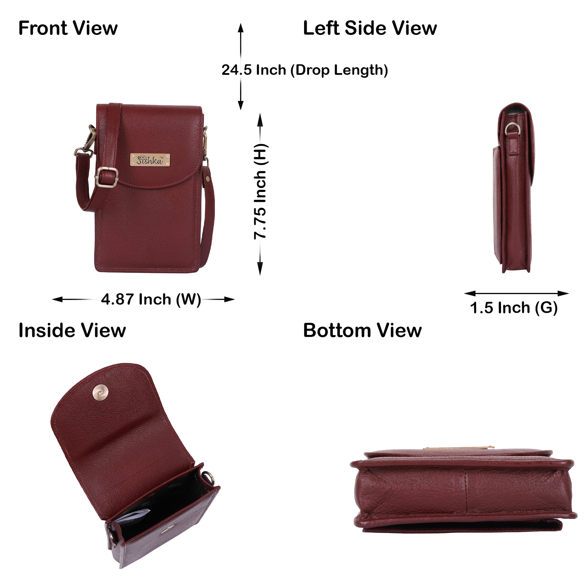 Sishka Cherry Red Crossbody Cell Phone Wallet for Women – Leather Purse, Trendy Shoulder Handbag, Genuine Leather Phone Bag, Travel Crossbody Purse, Compact Wallet & Sling for Daily Use.