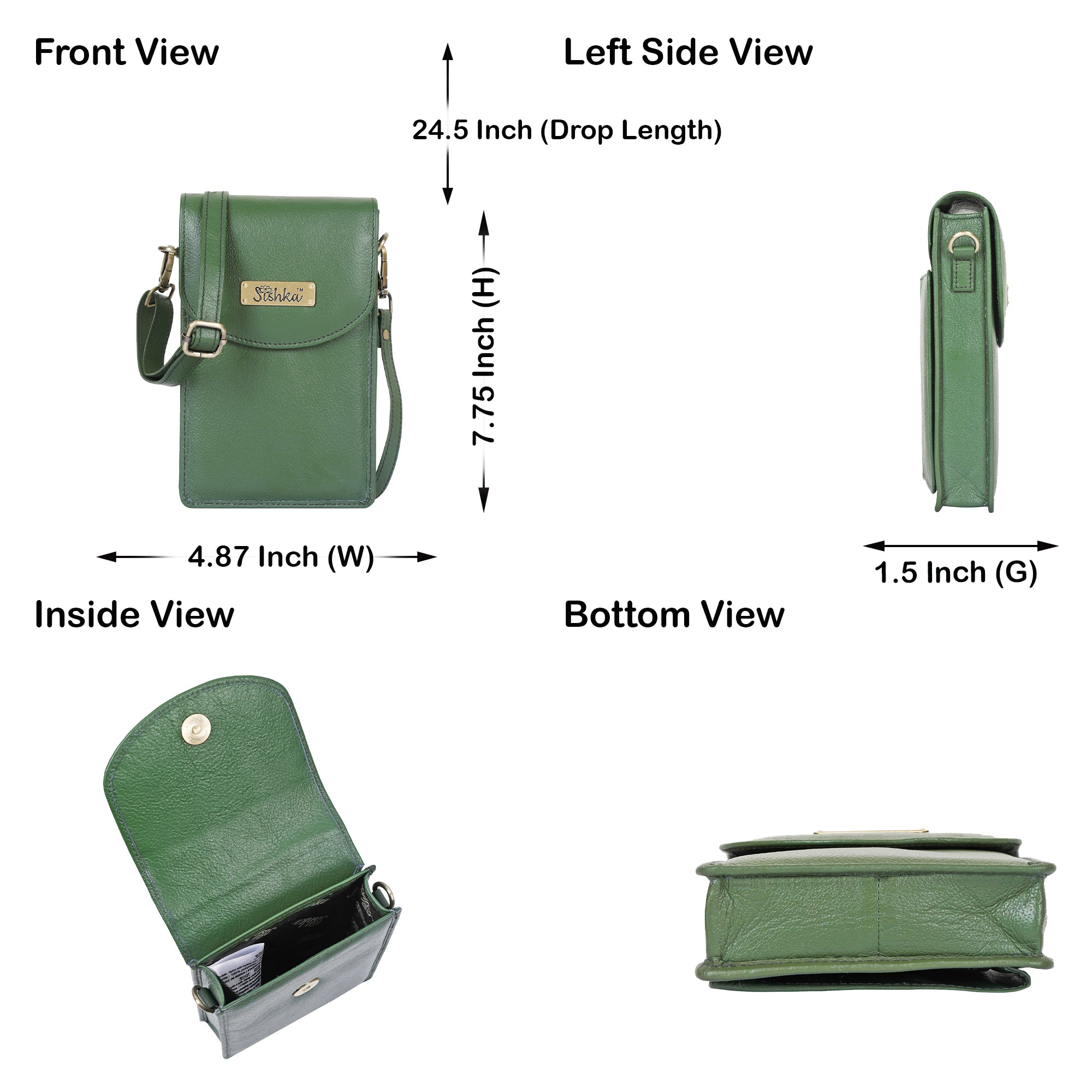 Sishka Olive Crossbody Cell phone Wallet for Women/ Ladies – Trendy Leather Phone Purse, Stylish Shoulder Bag, Genuine Leather Travel Sling, Compact Wallet for Everyday Use.