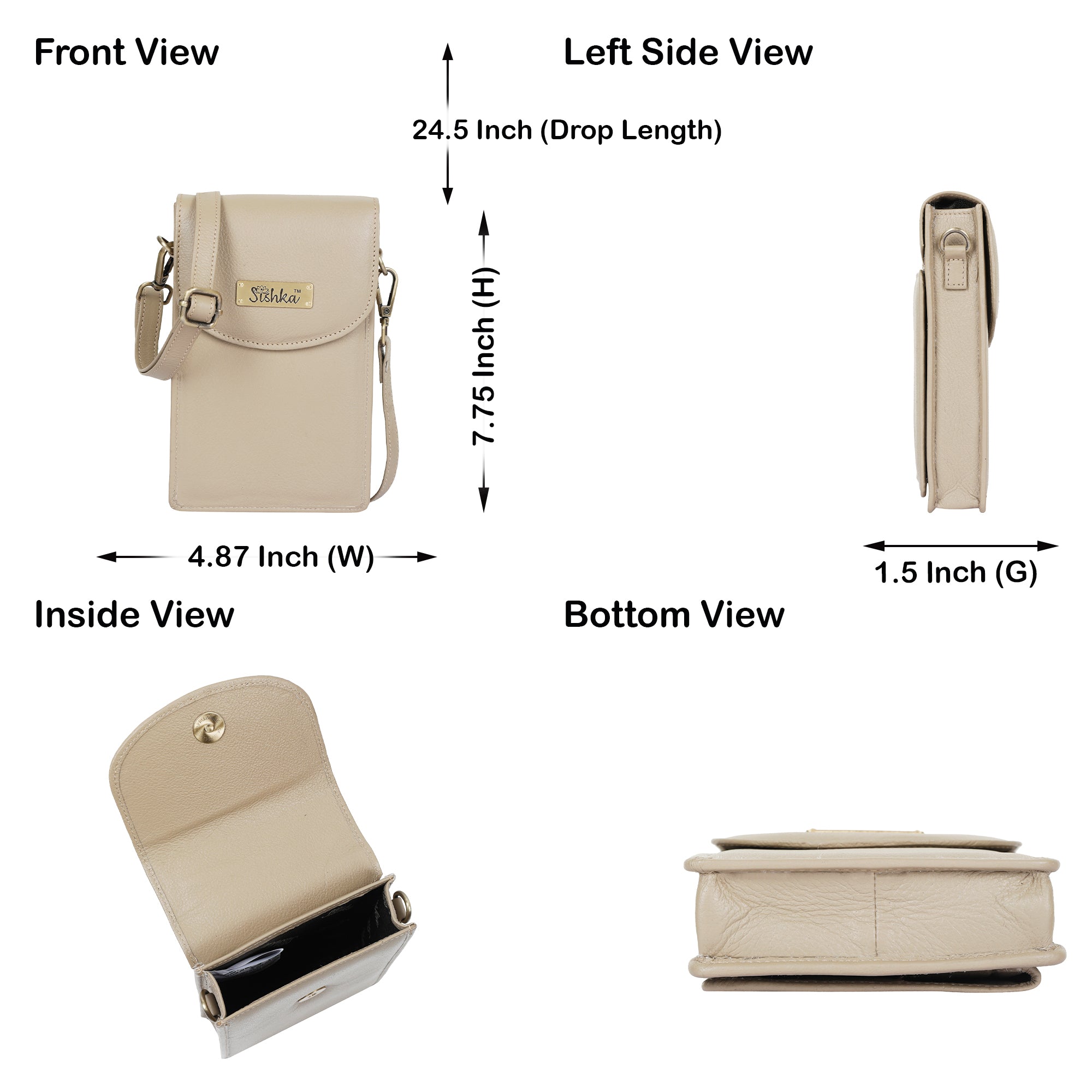 Crossbody Cell Phone Wallet for Ladies in Taupe Colour– Fashionable Leather Phone Purse, Sleek Shoulder Bag, Genuine Leather Travel Sling, Compact Everyday Wallet | Sishka