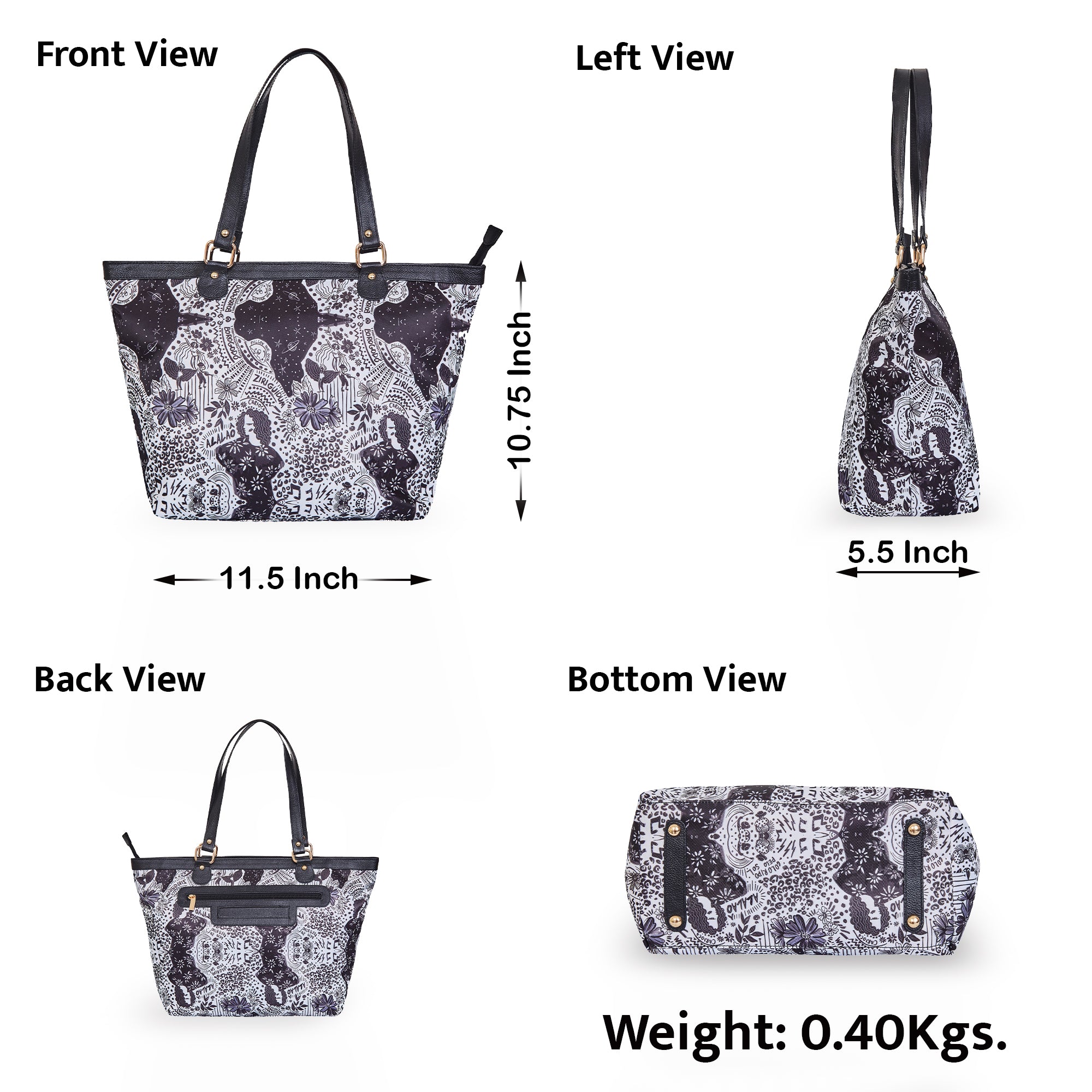 Leather Trim & Zip Closure – Monochrome Print Tote for Women