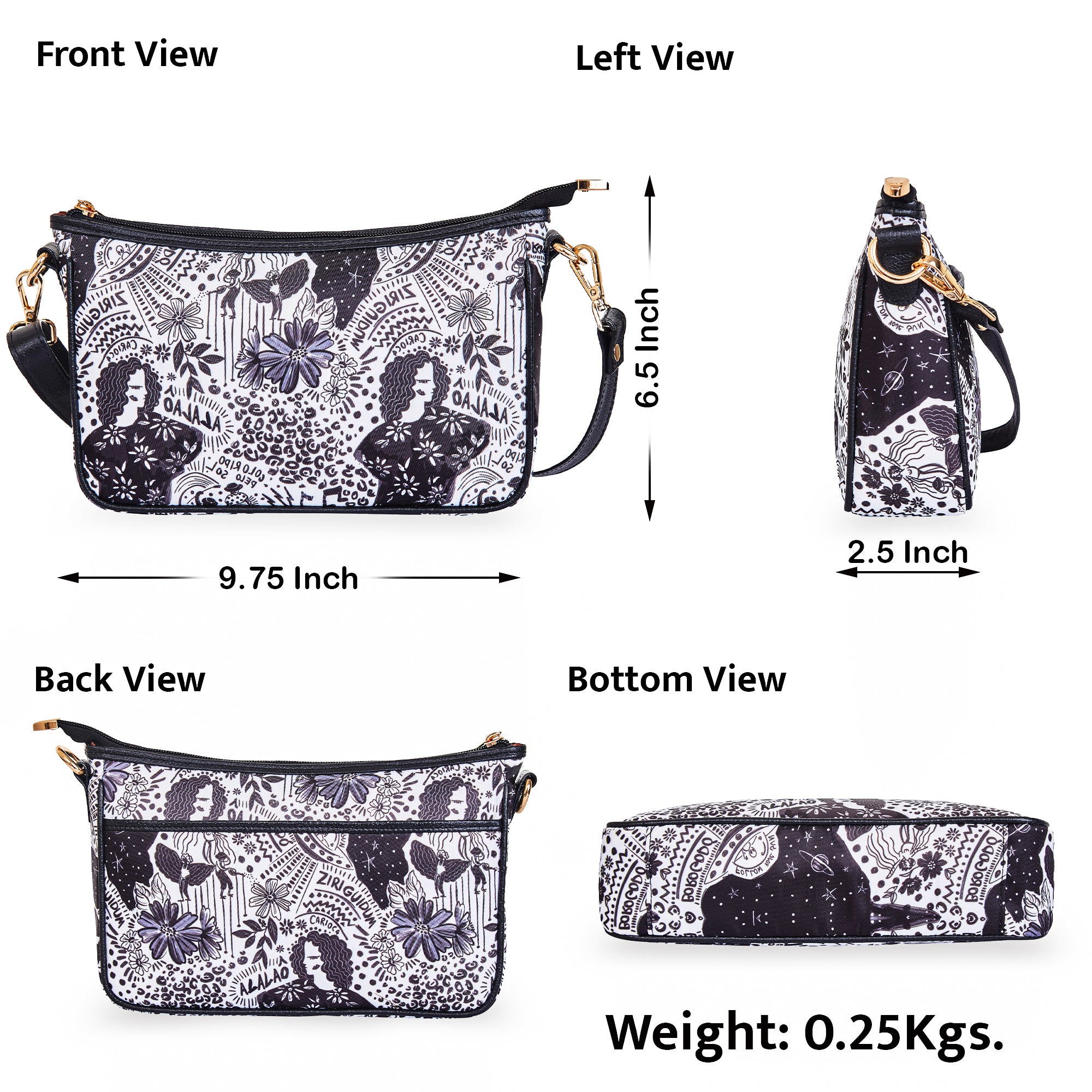 East/West Ladies Hobo in Black and White with Leather Trim