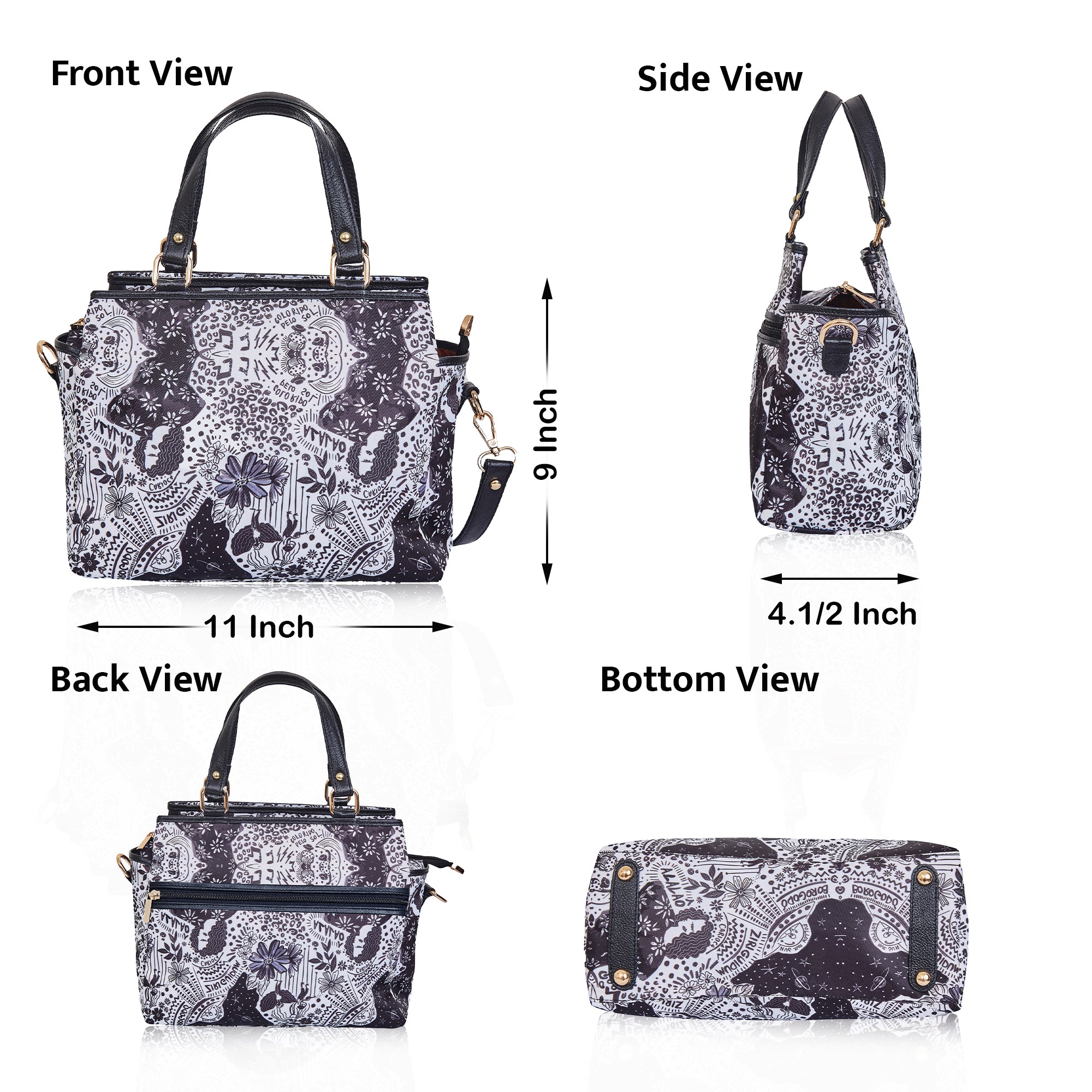 Monochrome Leather Multi-Compartment Satchel with for Women