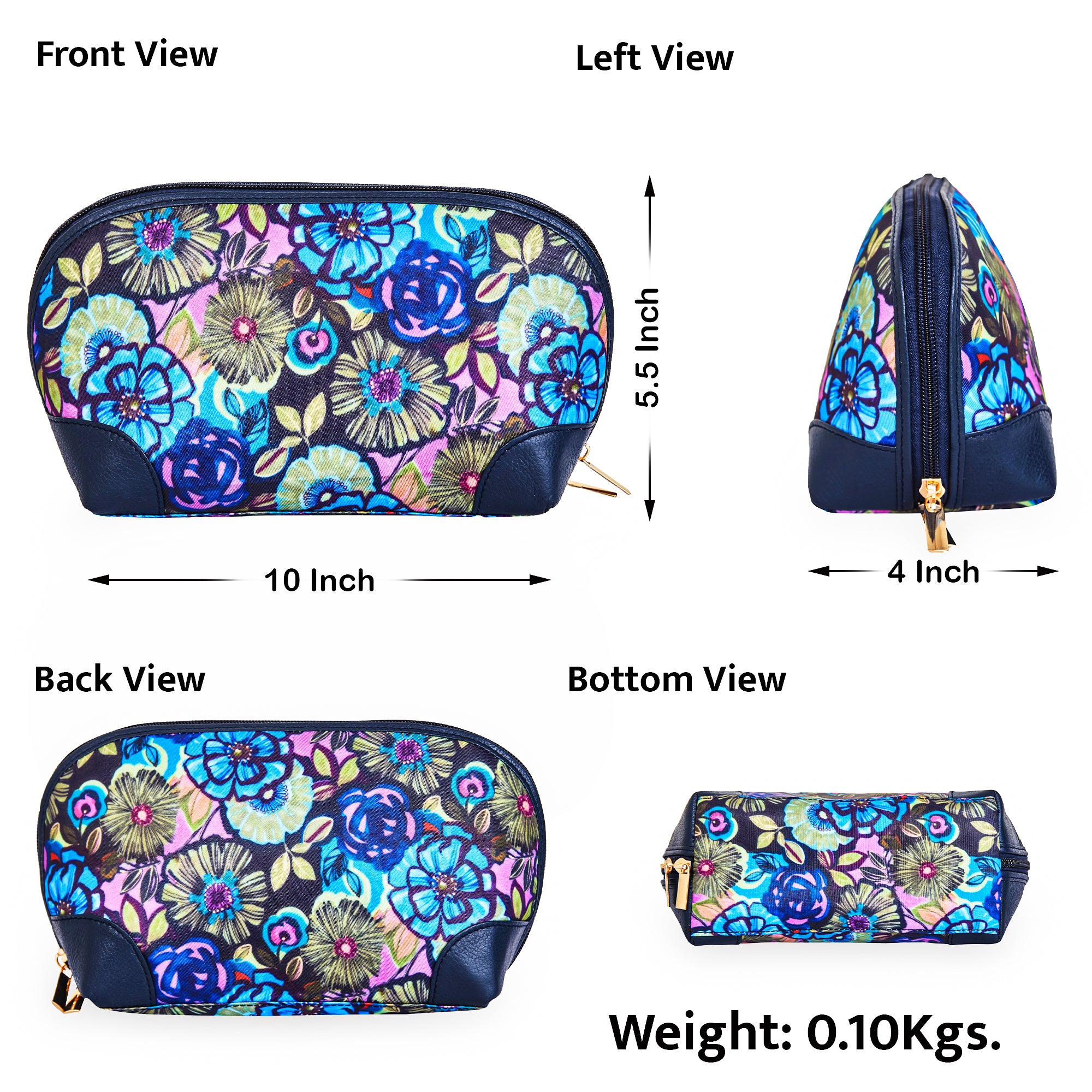 Ladies' Cosmetic Bag with Genuine Leather Accents and Floral Print for Travel Organization