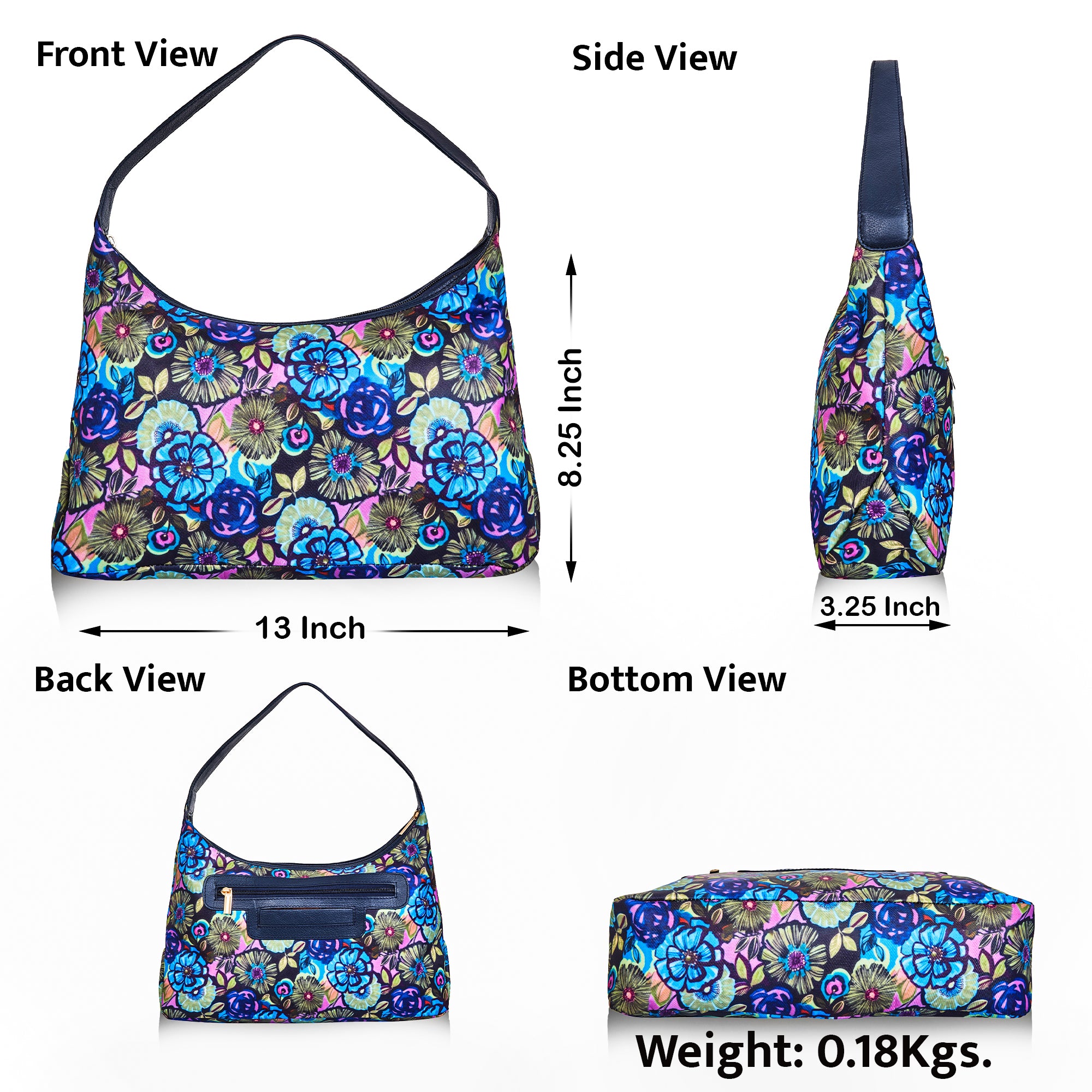 Hobo Sling Bag with Leather Accents and Botanical Print Fabric