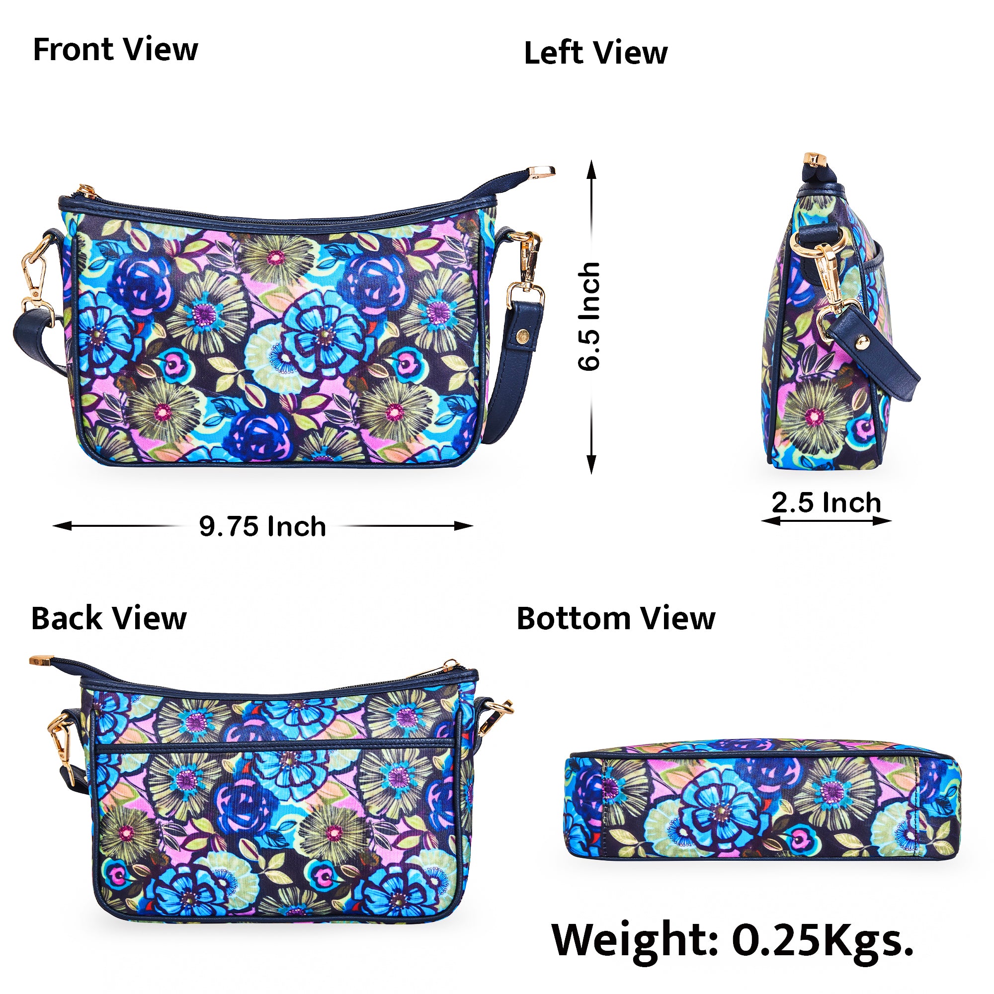 Floral Print Hobo Bag with Leather Trim and an Adjustable Strap for Ladies