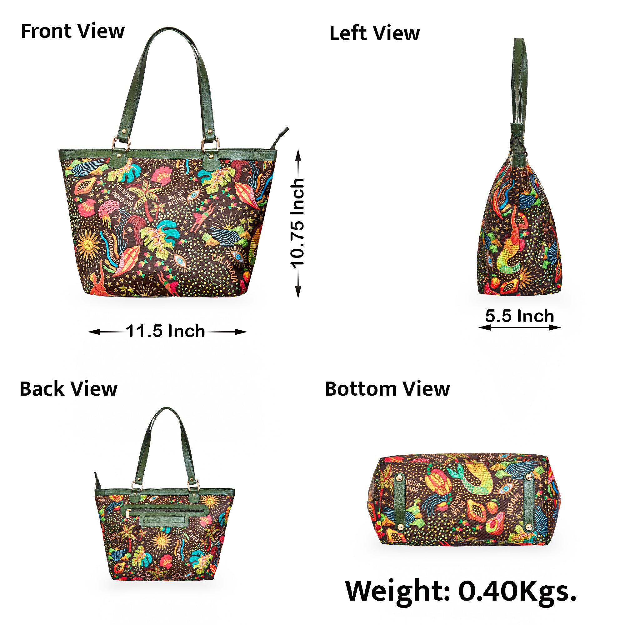 Coastal Bliss Fabric Tote Bag with Leather Detailing and Zip Closure for Women