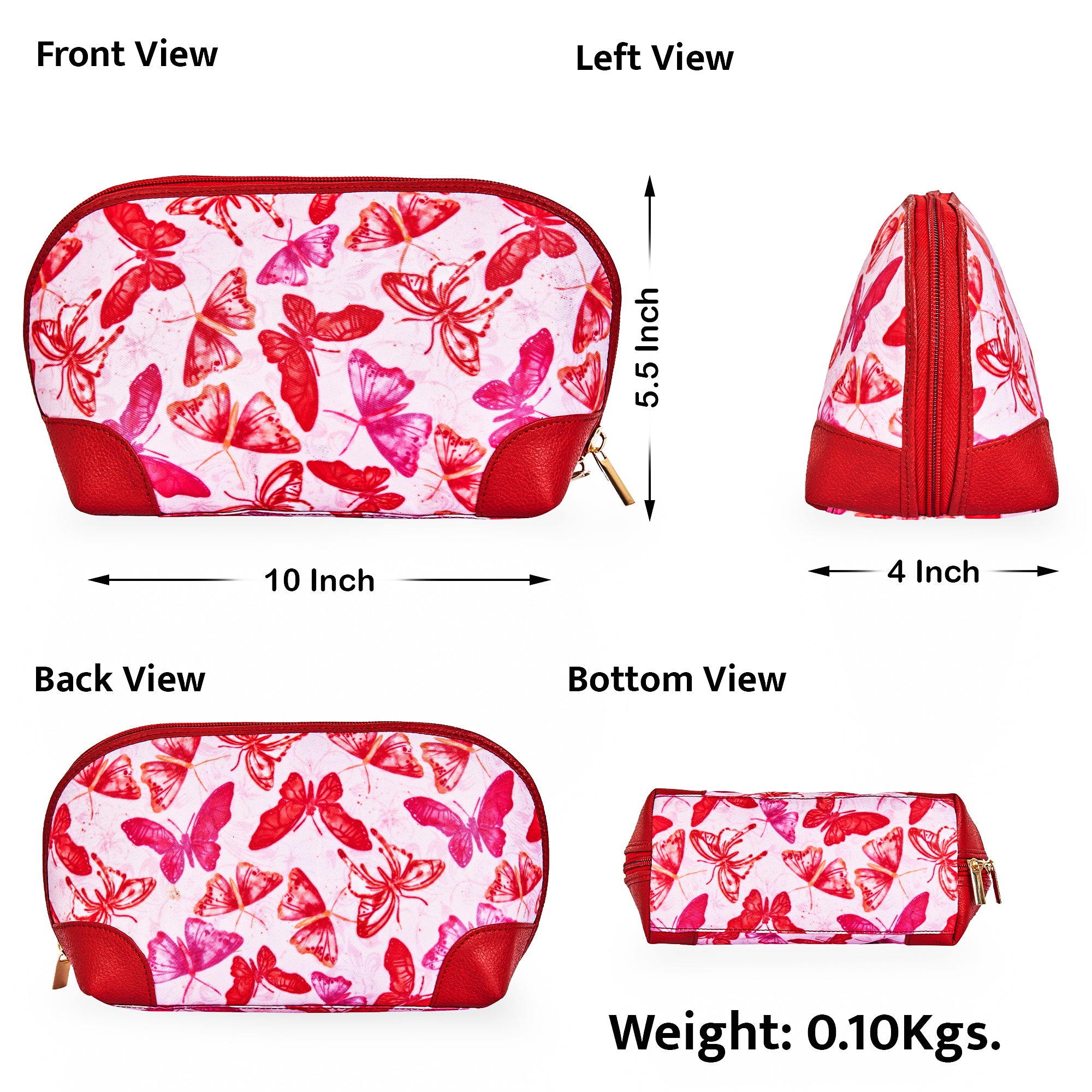 Elegant Butterfly print Cosmetic Bag with Leather Trim – Perfect for Women