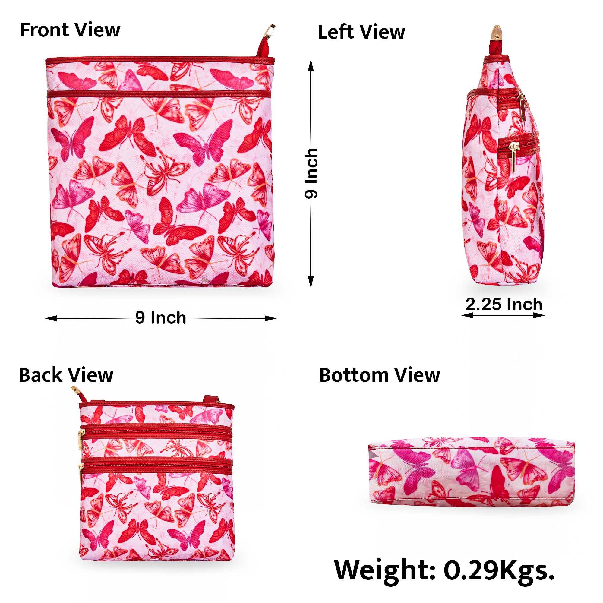 Women's Vibrant Butterfly Print Fabric Crossbody Bag with Leather Accents
