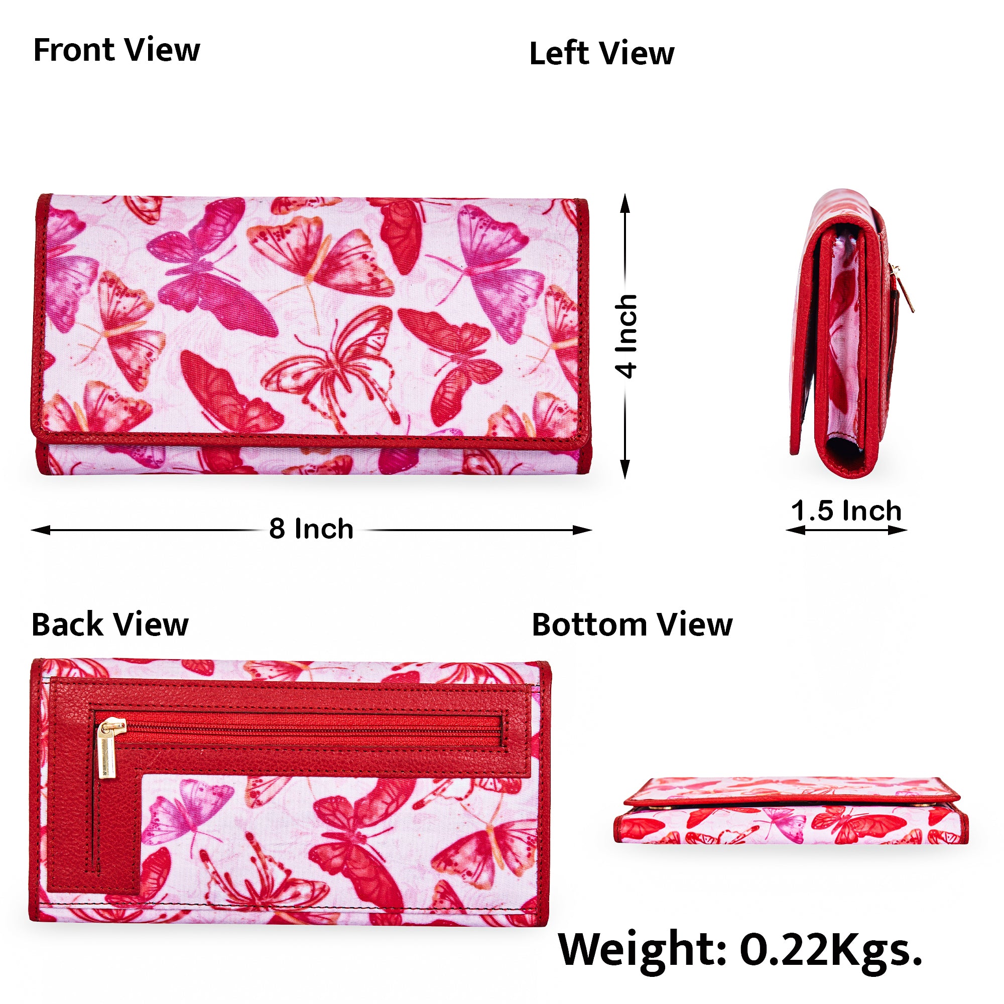 Vibrant Butterfly Print ladies Tri-Fold Wallet with Leather Accents for Bold Fashion