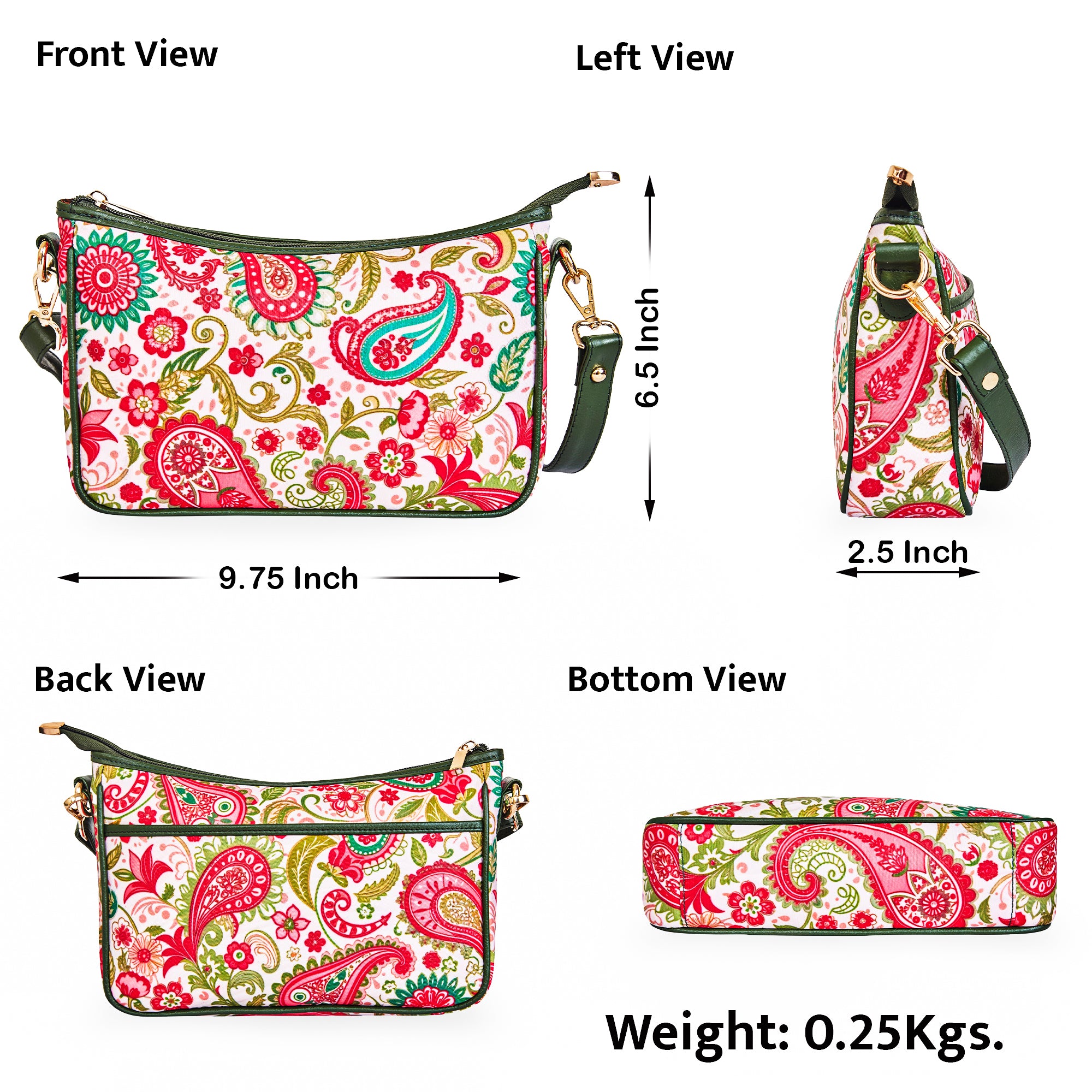 Women's East/West Paisley Print Hobo with Strap and Leather Details