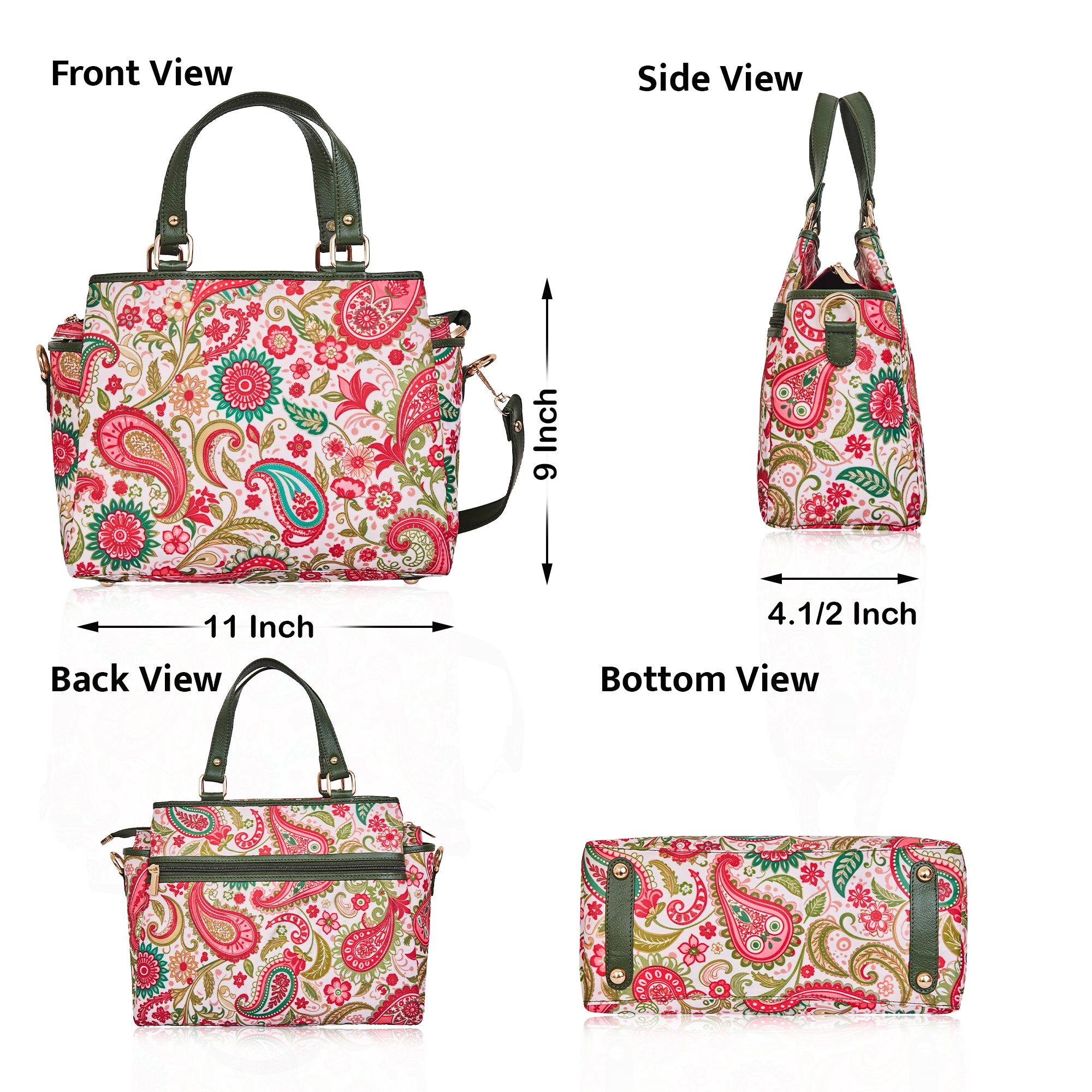 Paisley Print Multi-Compartment Satchel bag for Women with Leather Details