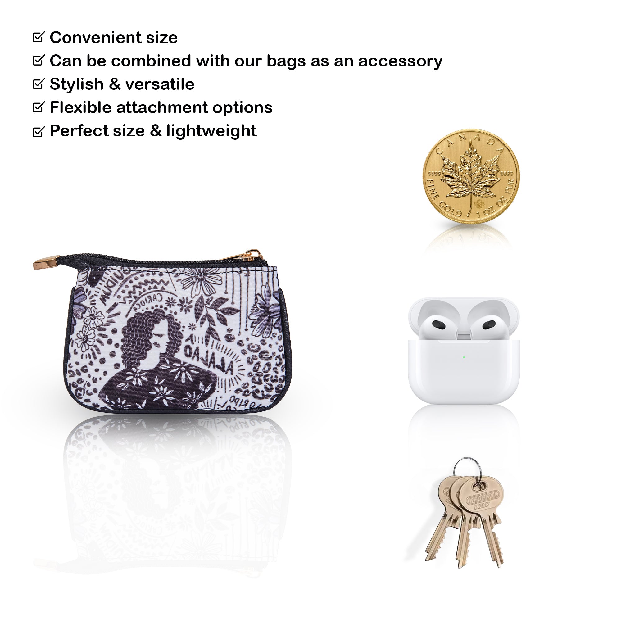 Compact Travel Coin Pouch for Women with Leather Detailing