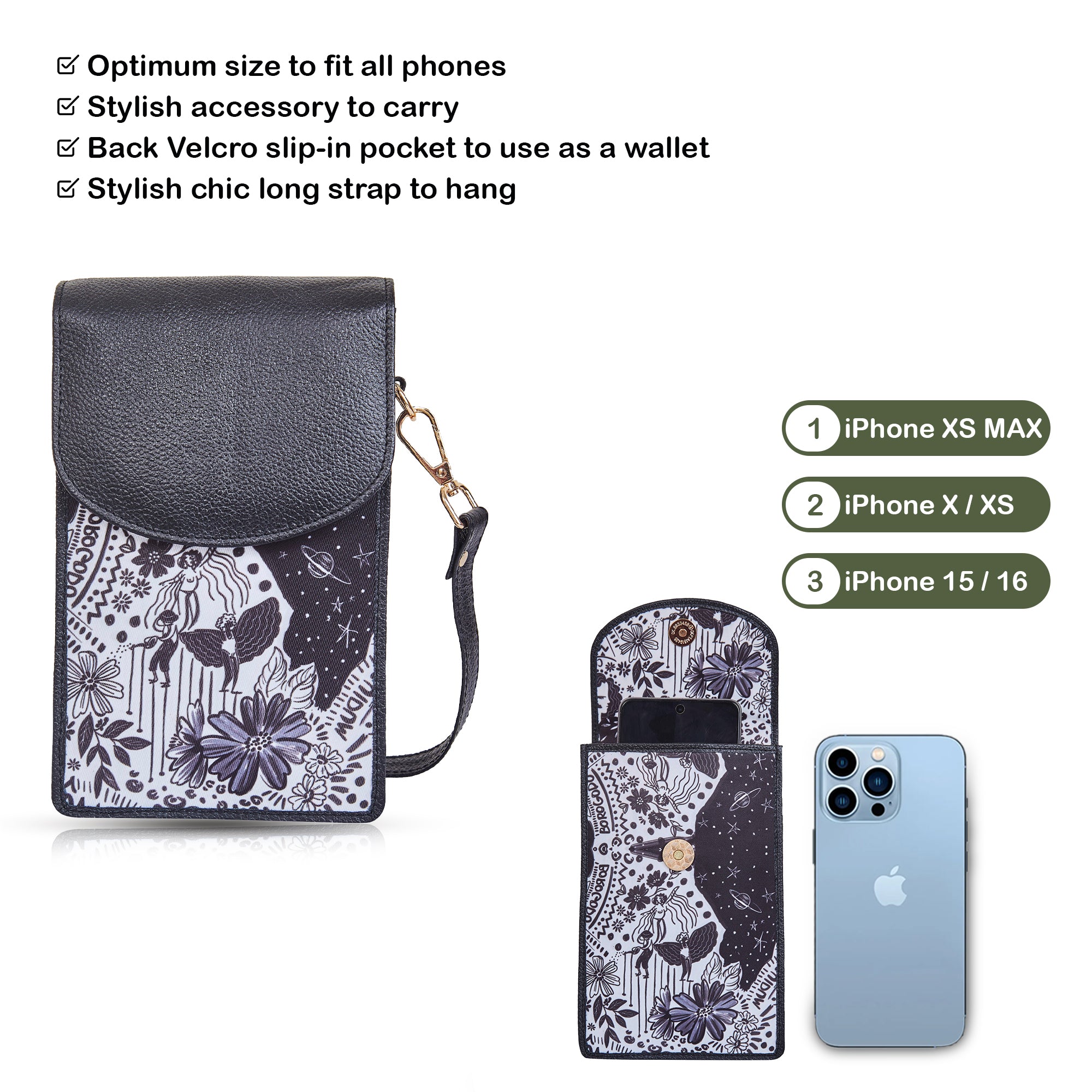Cell Phone Crossbody Wallet for Women with Leather Details