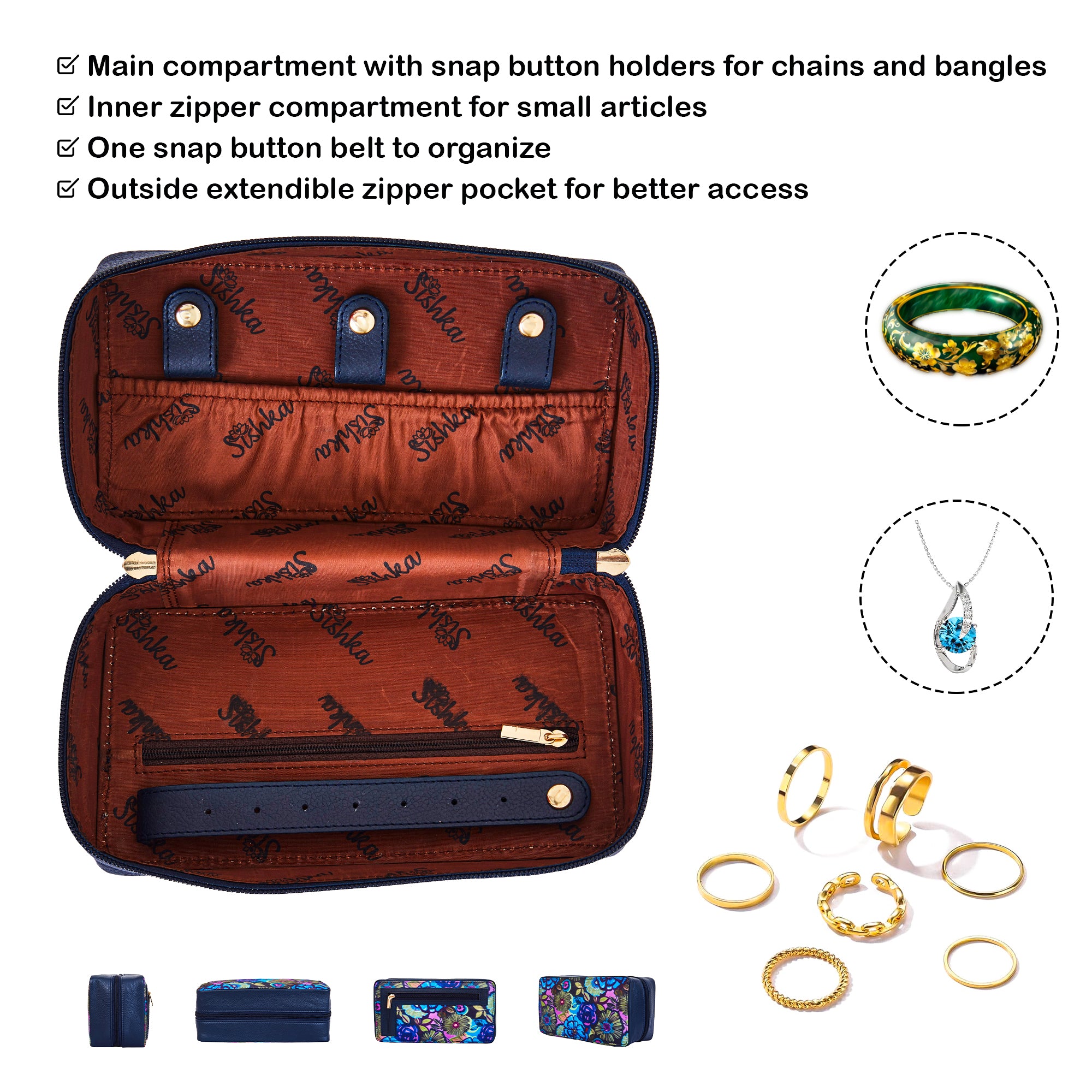 Floral jewellery Travel Case with Graceful Leather Touch for Women