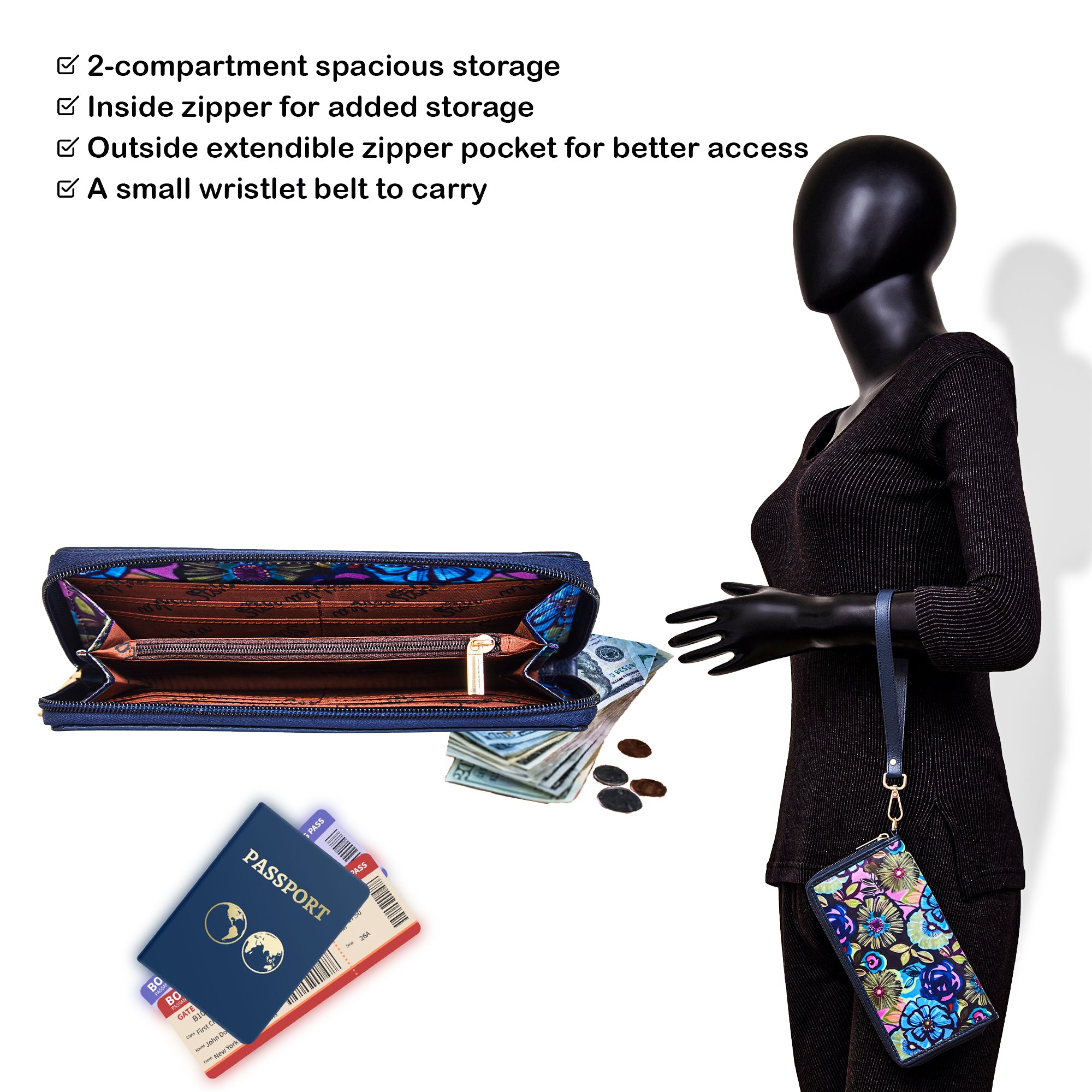 Floral Print Leather-Accented Wristlet Travel Wallet – Vibrant and Stylish for Women