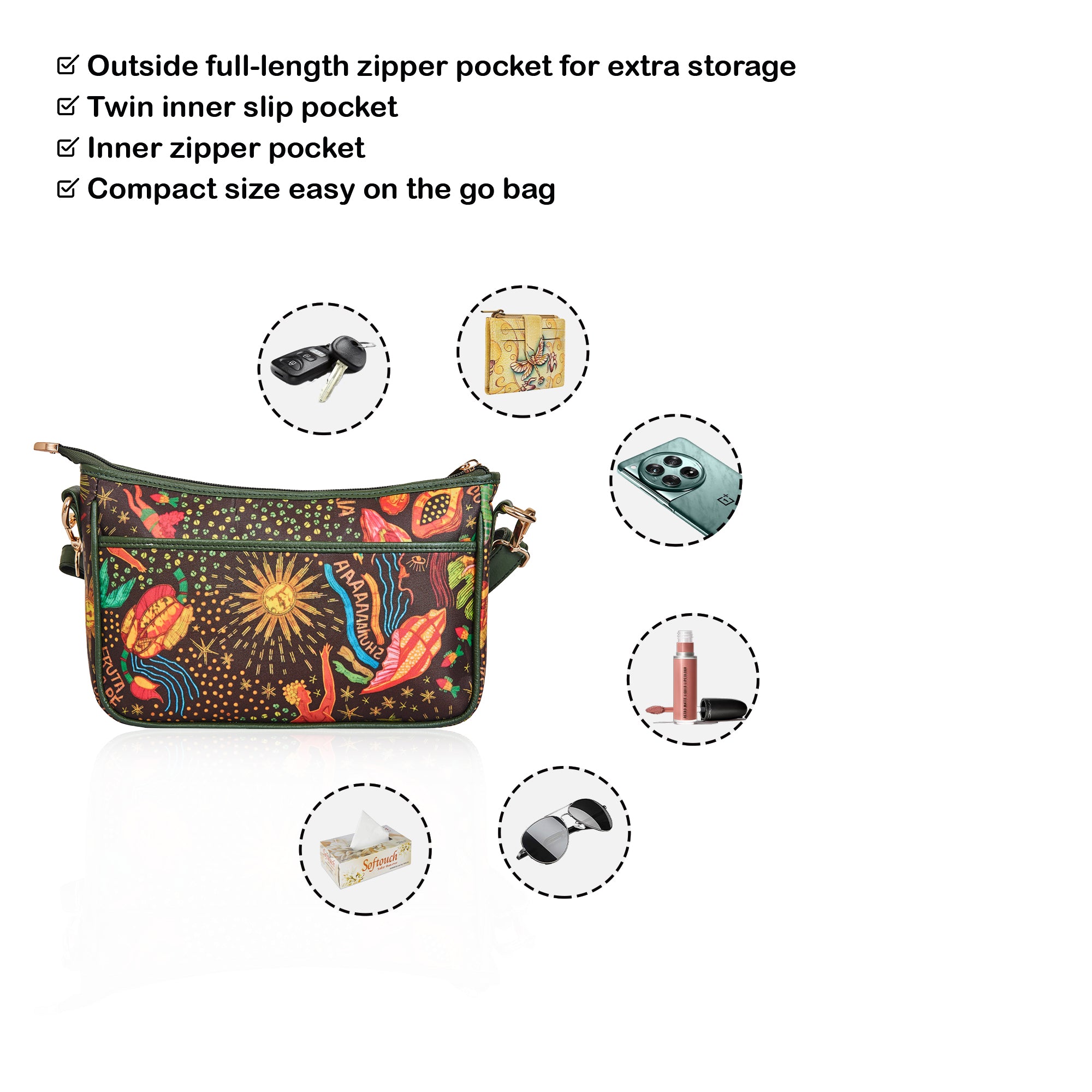 Sea Themed East/West ladies' Hobo bag with Leather and Adjustable Strap