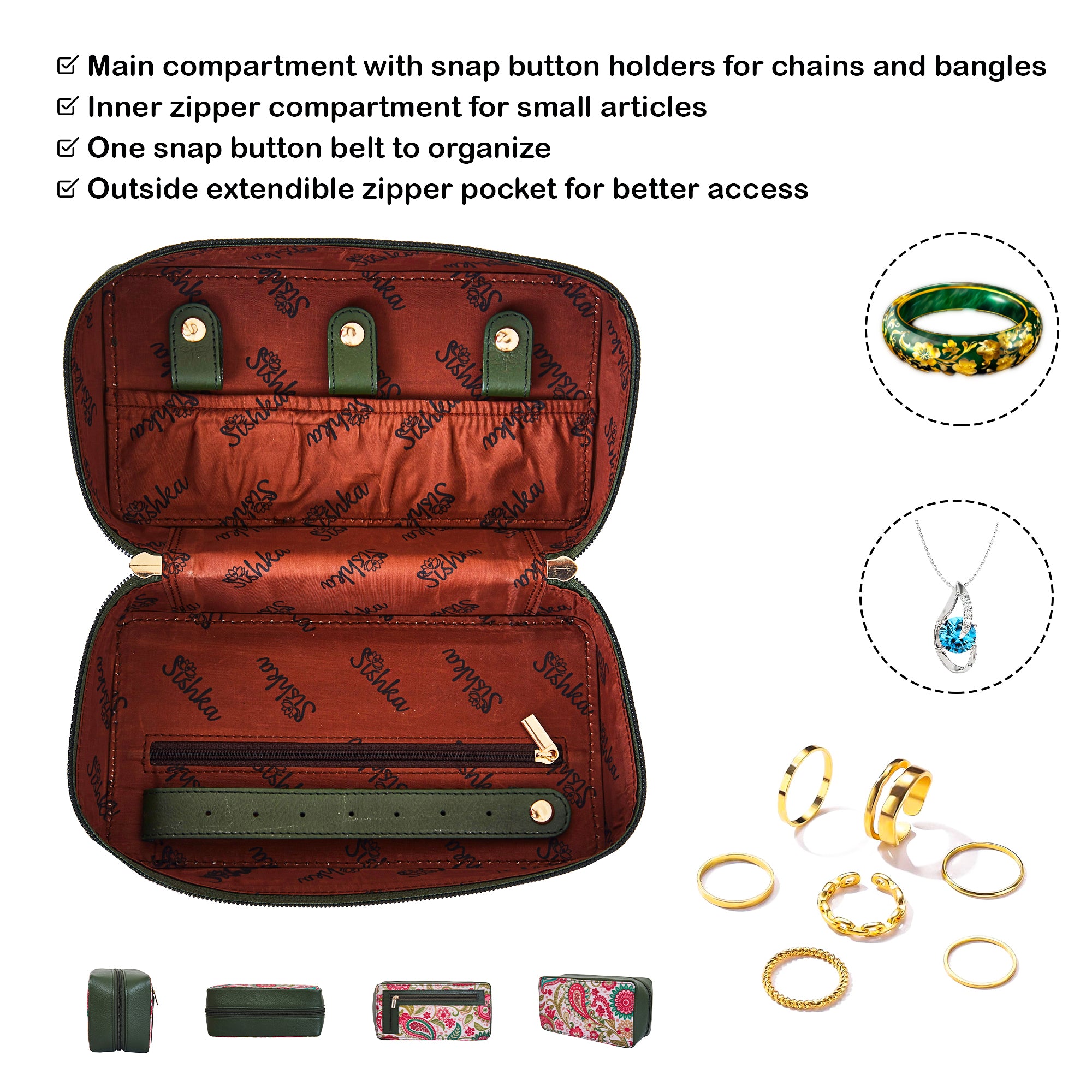 Paisley Travel Jewelry Organizer for Women with Stylish Leather Details