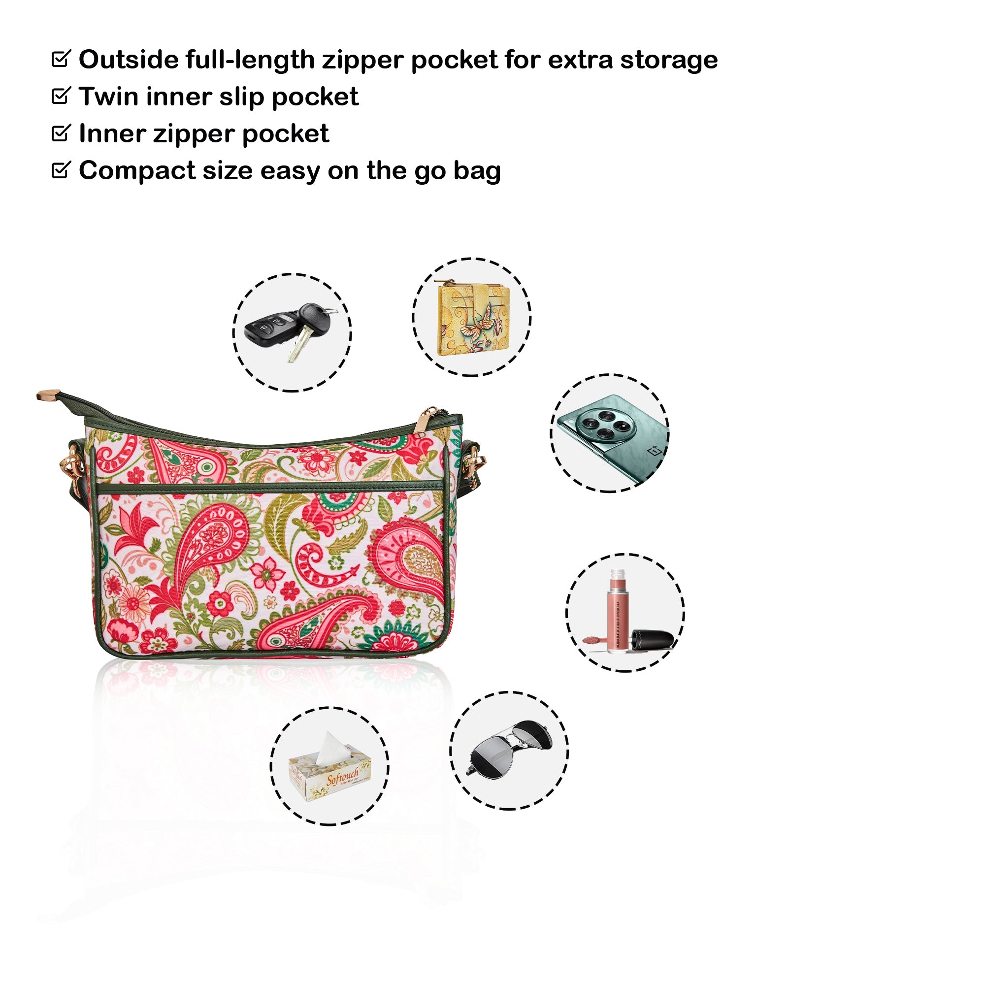 Women's East/West Paisley Print Hobo with Strap and Leather Details