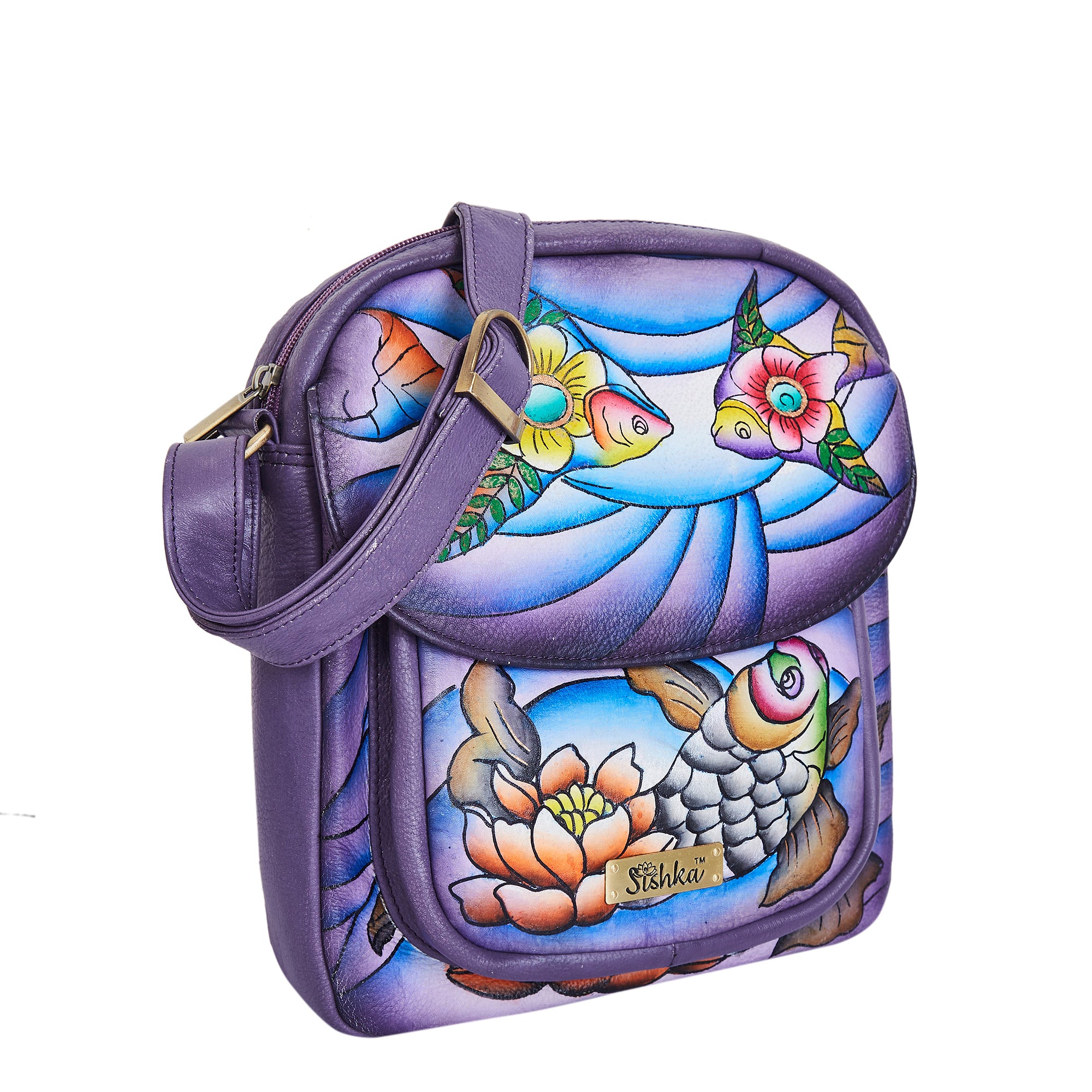Magnifique Ocean-Themed Hand-Painted Leather Crossbody Bag