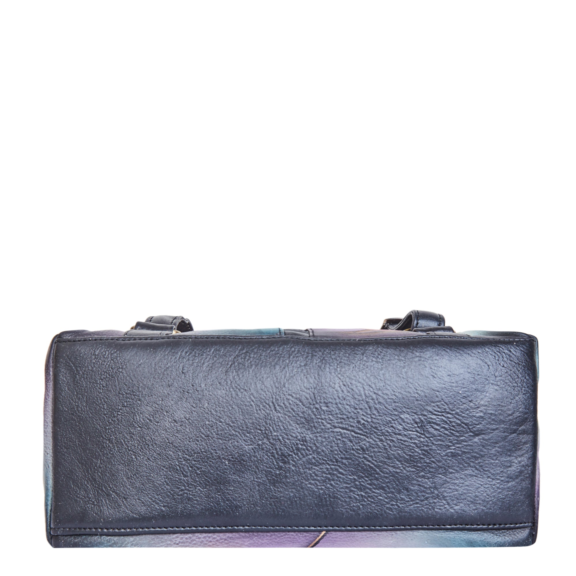 Convertible leather backpack with a hand-painted floral motif