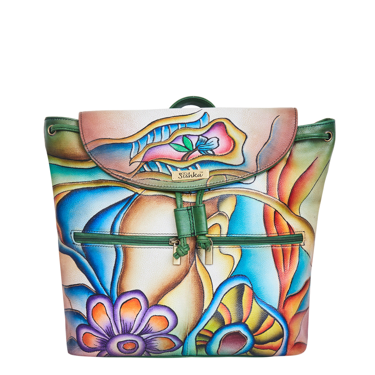 Leather backpack (hand painted) Route Painted Backpack – Turtle Ridge Gallery main image 2