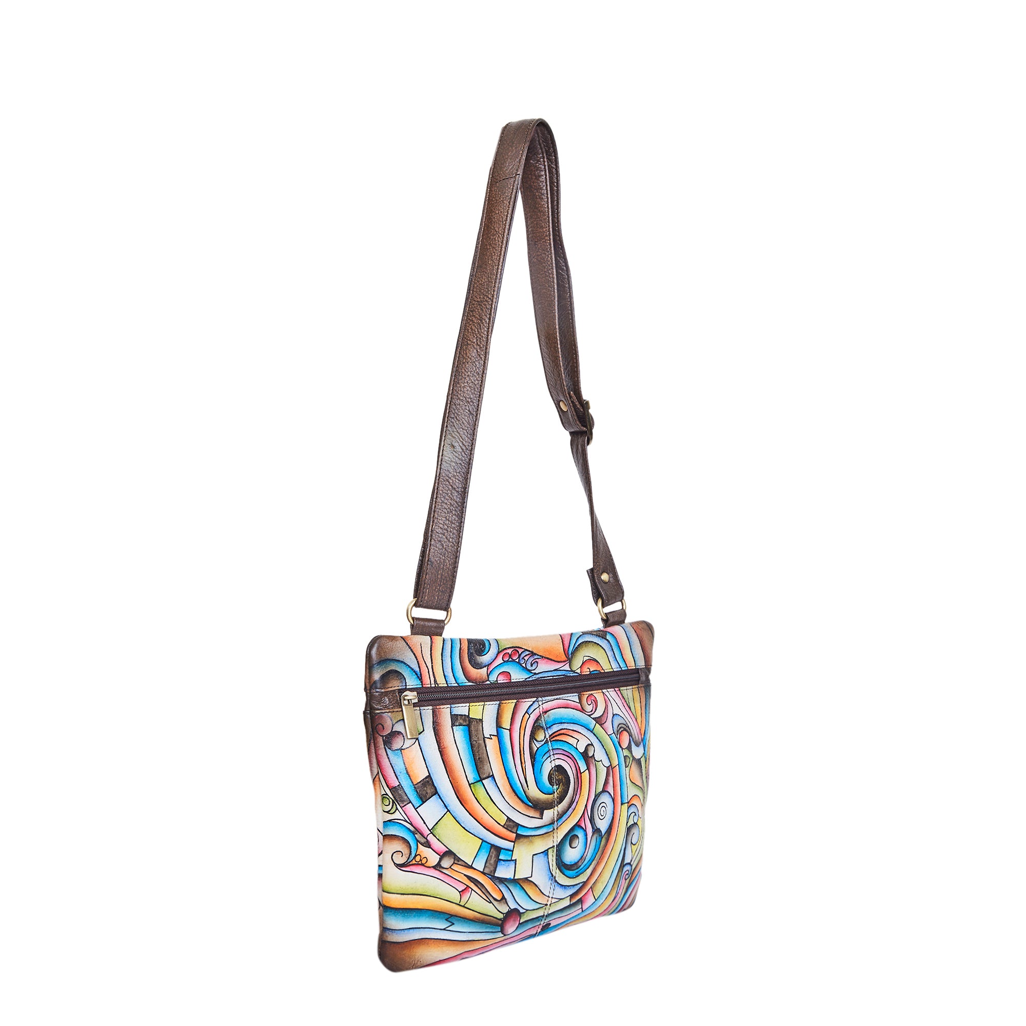 Abstract Multicolor Hand-Painted Leather Crossbody or Slim Bag