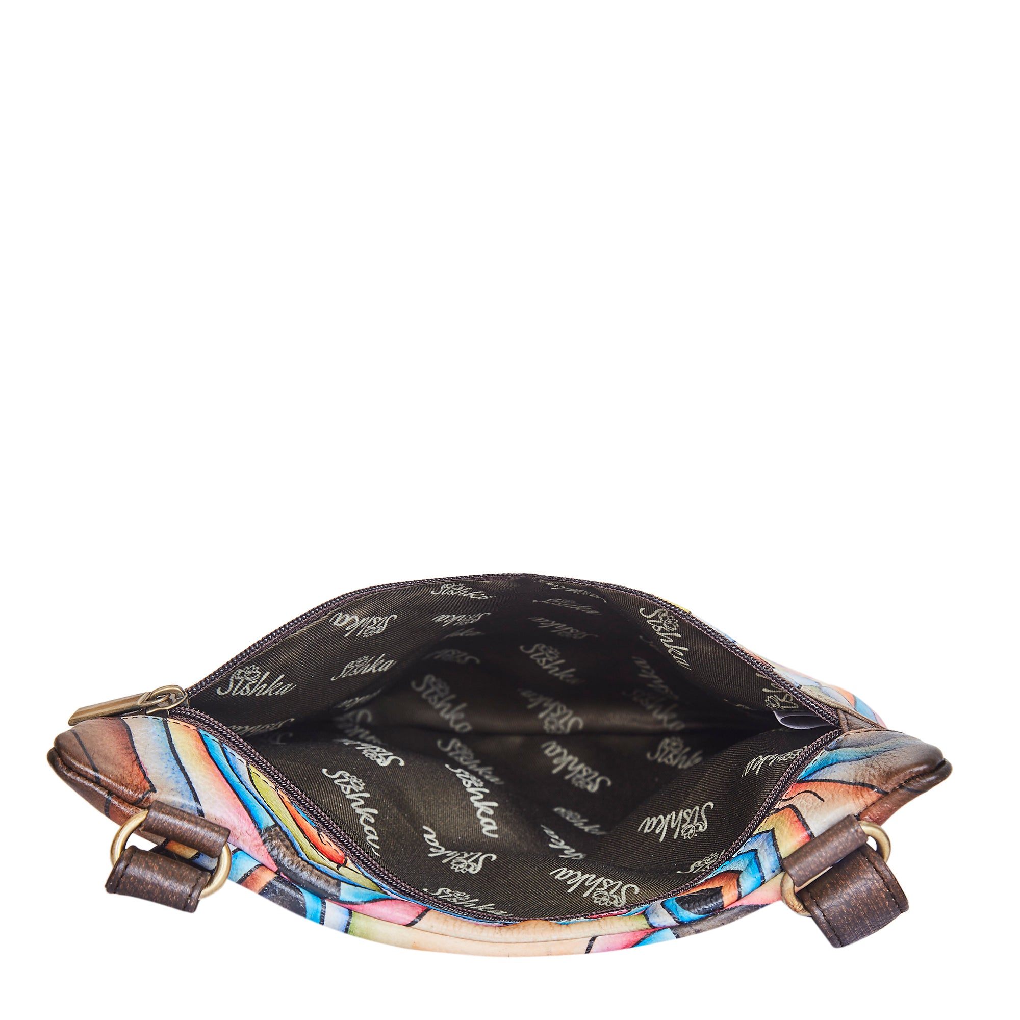 Abstract Multicolor Hand-Painted Leather Crossbody or Slim Bag