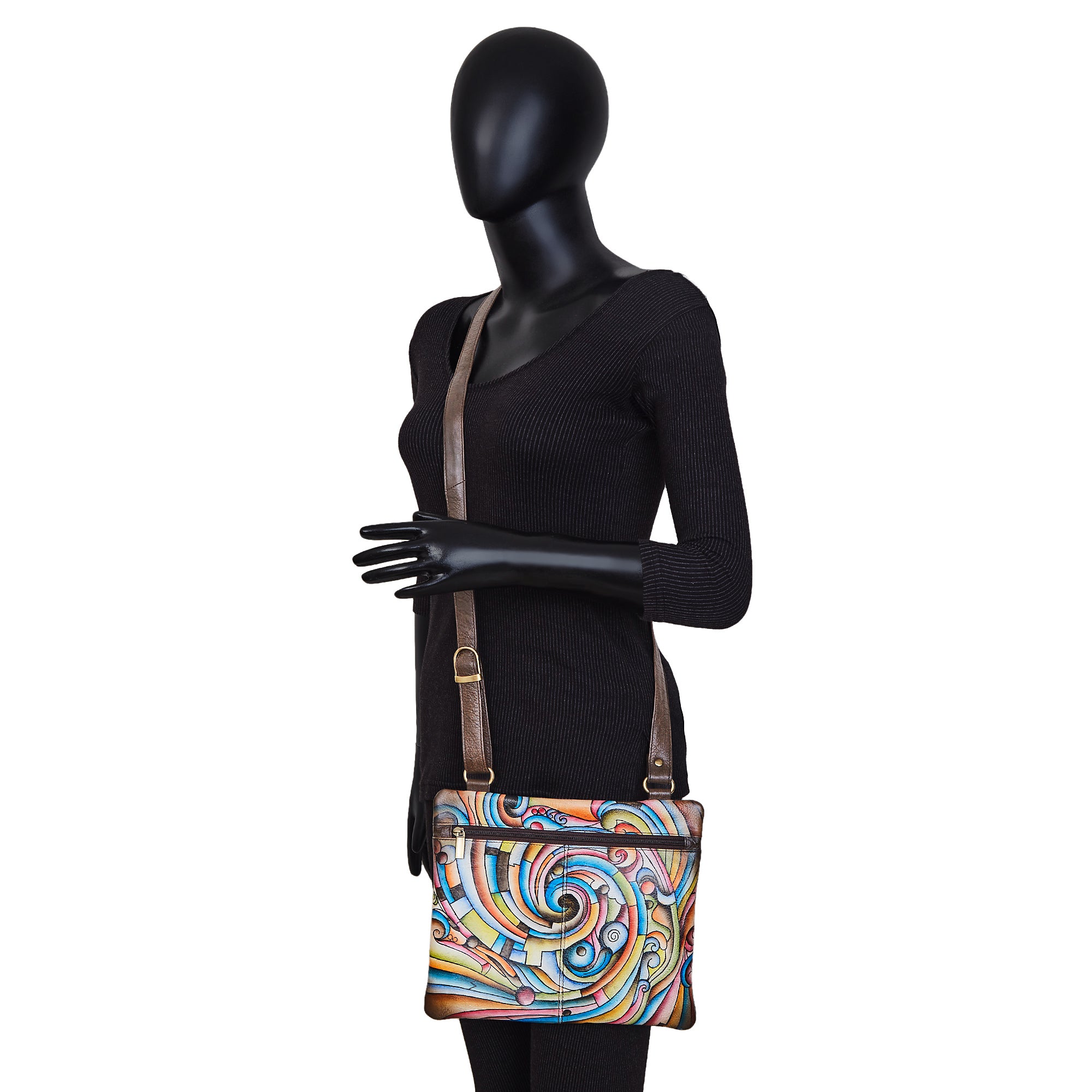 Abstract Multicolor Hand-Painted Leather Crossbody or Slim Bag