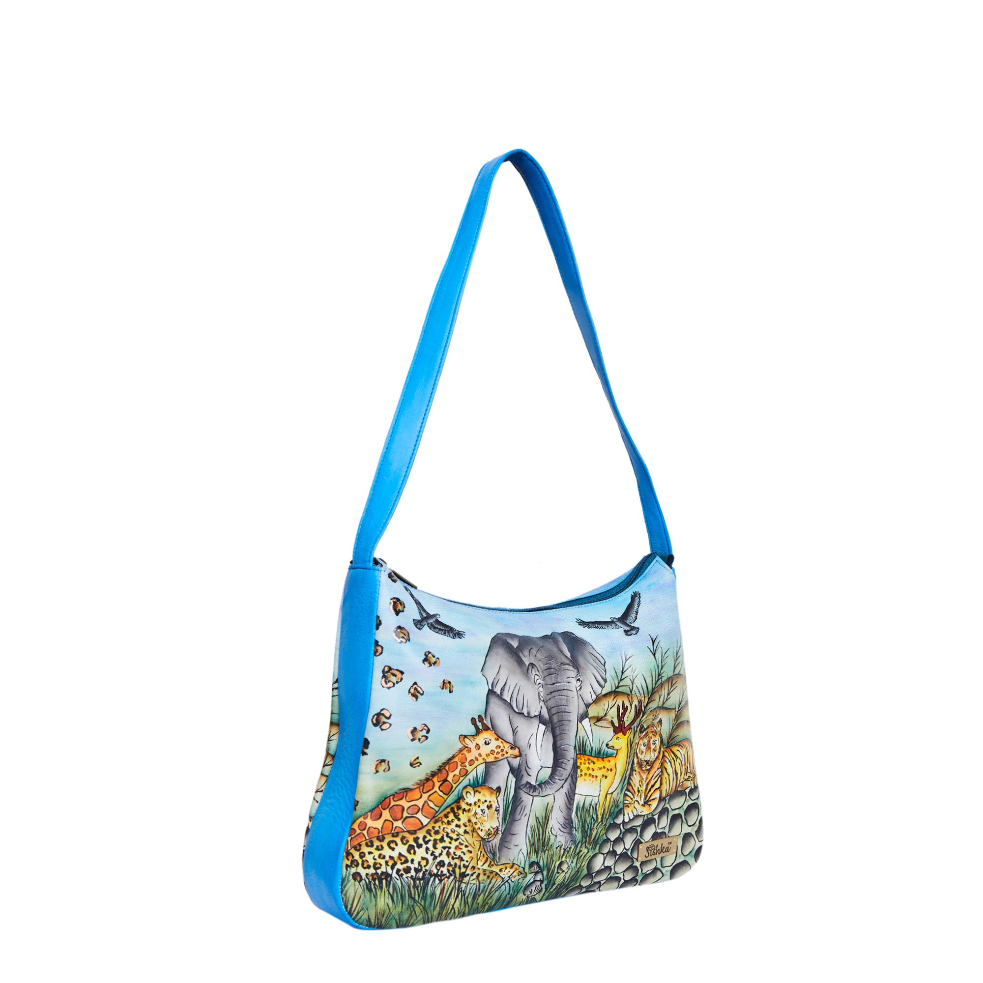 Women's Hand Painted Leather Hobo Bags with Animal Prints