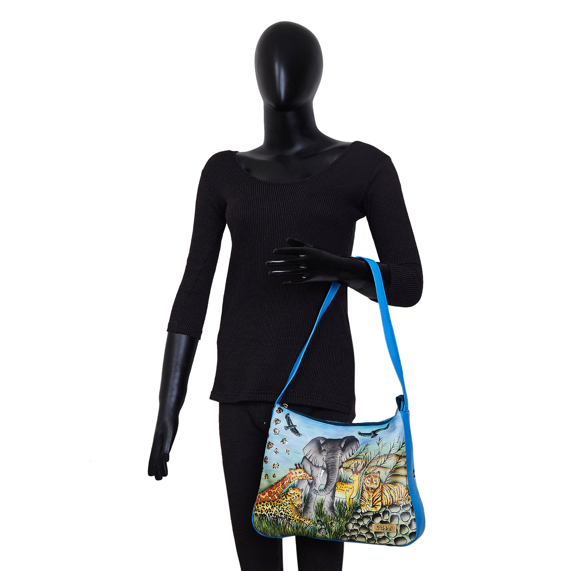 Women's Hand Painted Leather Hobo Bags with Animal Prints