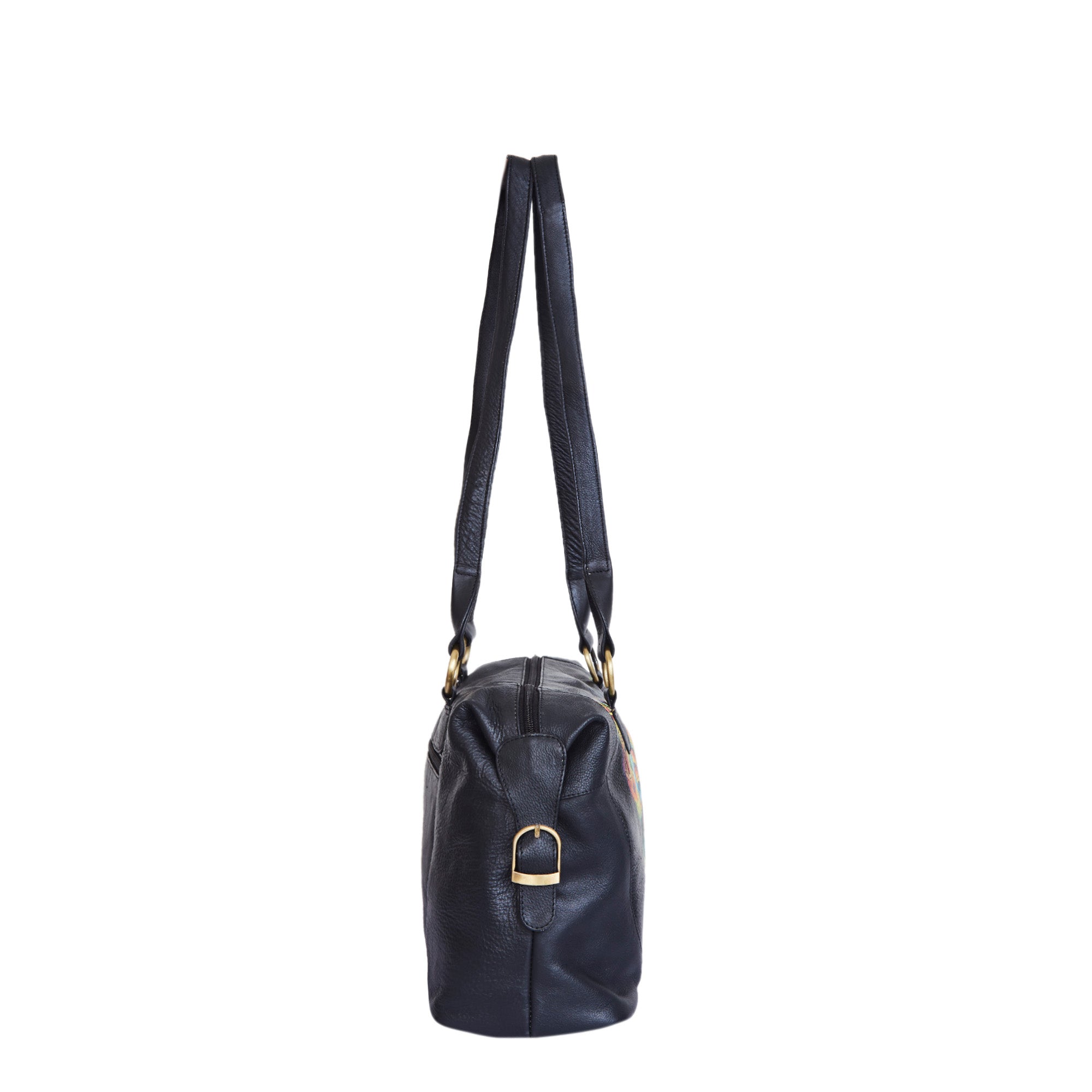 Hand-painted Leather Tote Bag with a Vibrant Butterfly Design
